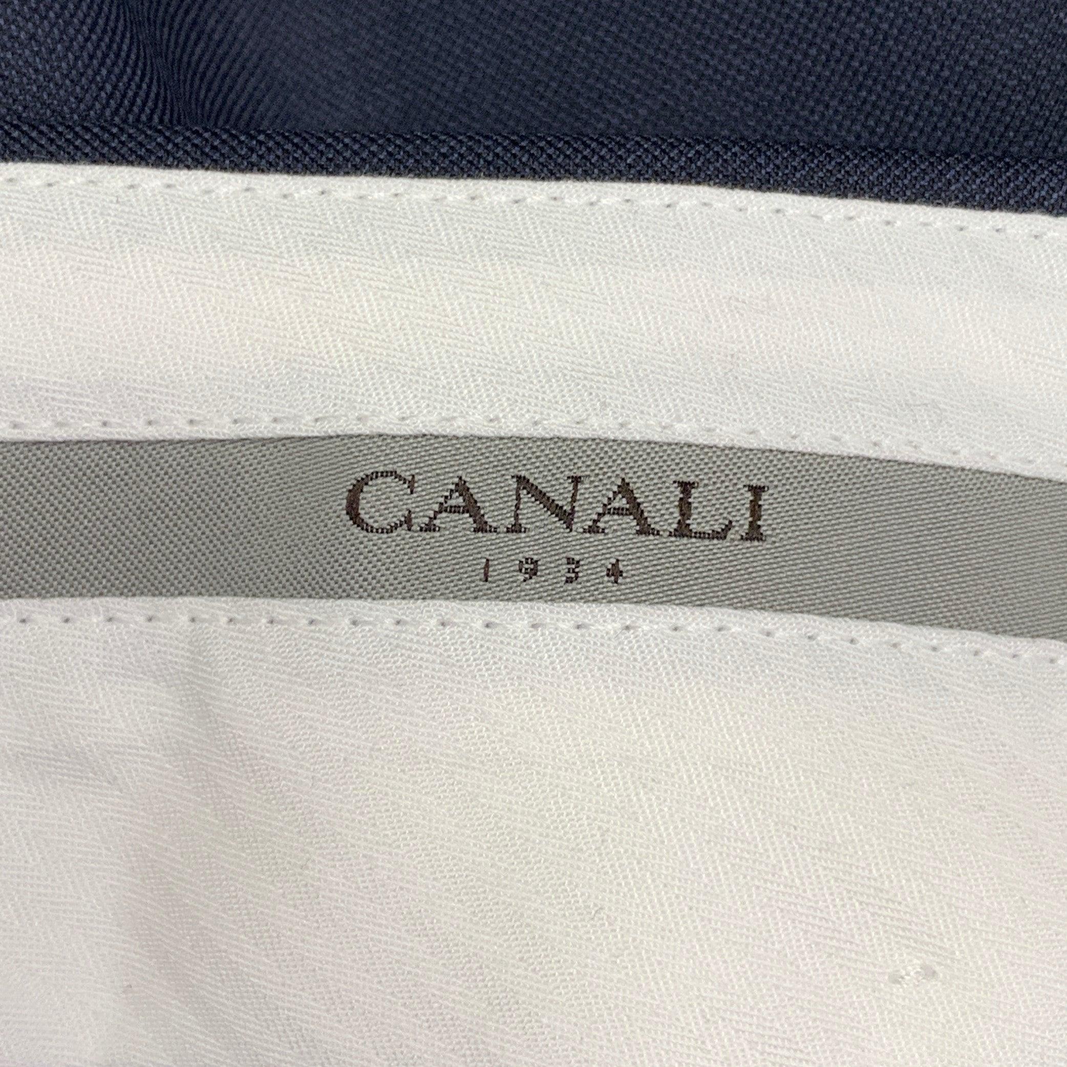 Nero Canali taglia 42 - Pantaloni da sera in lana blu, con il davanti piatto in vendita
