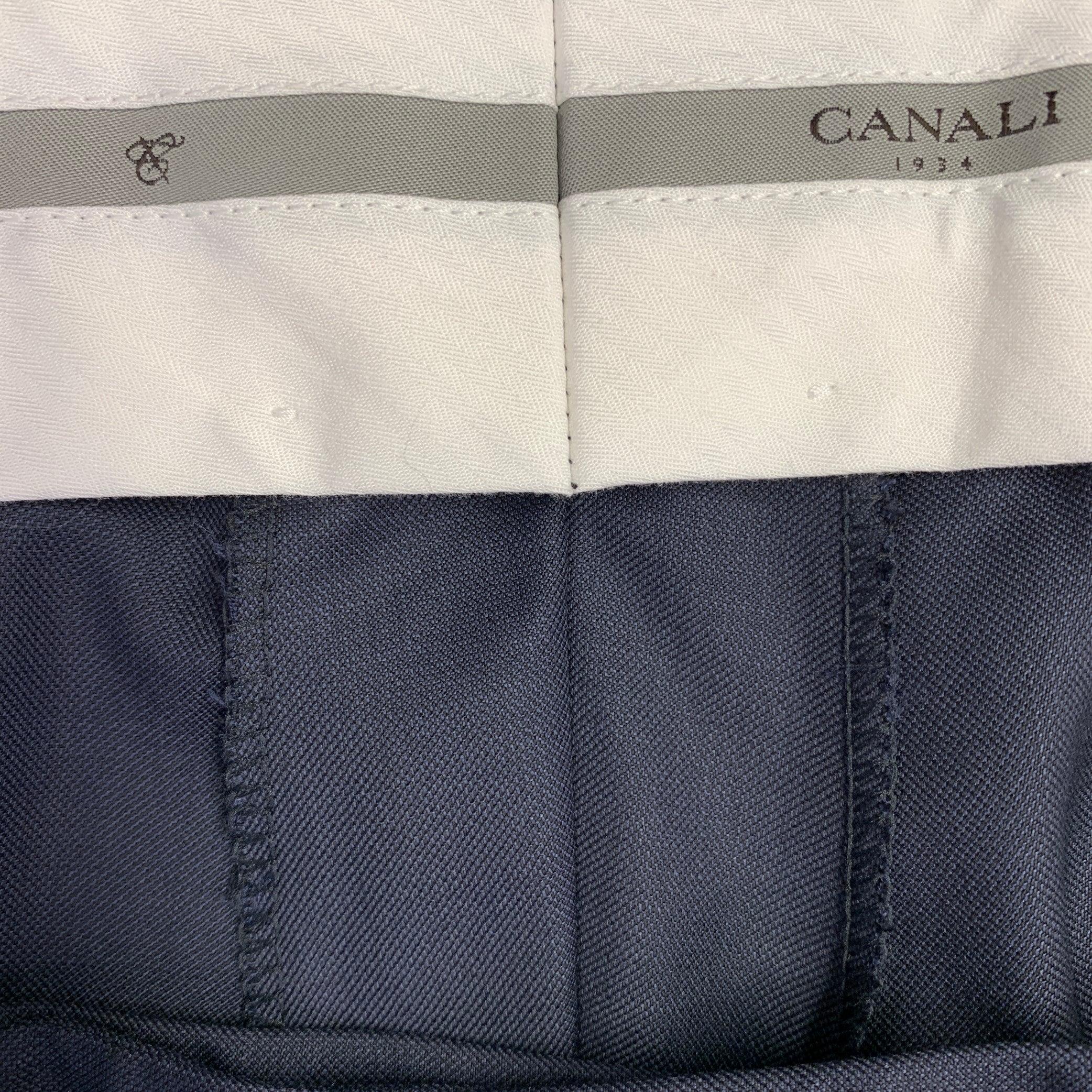 Uomo Canali taglia 42 - Pantaloni da sera in lana blu, con il davanti piatto in vendita