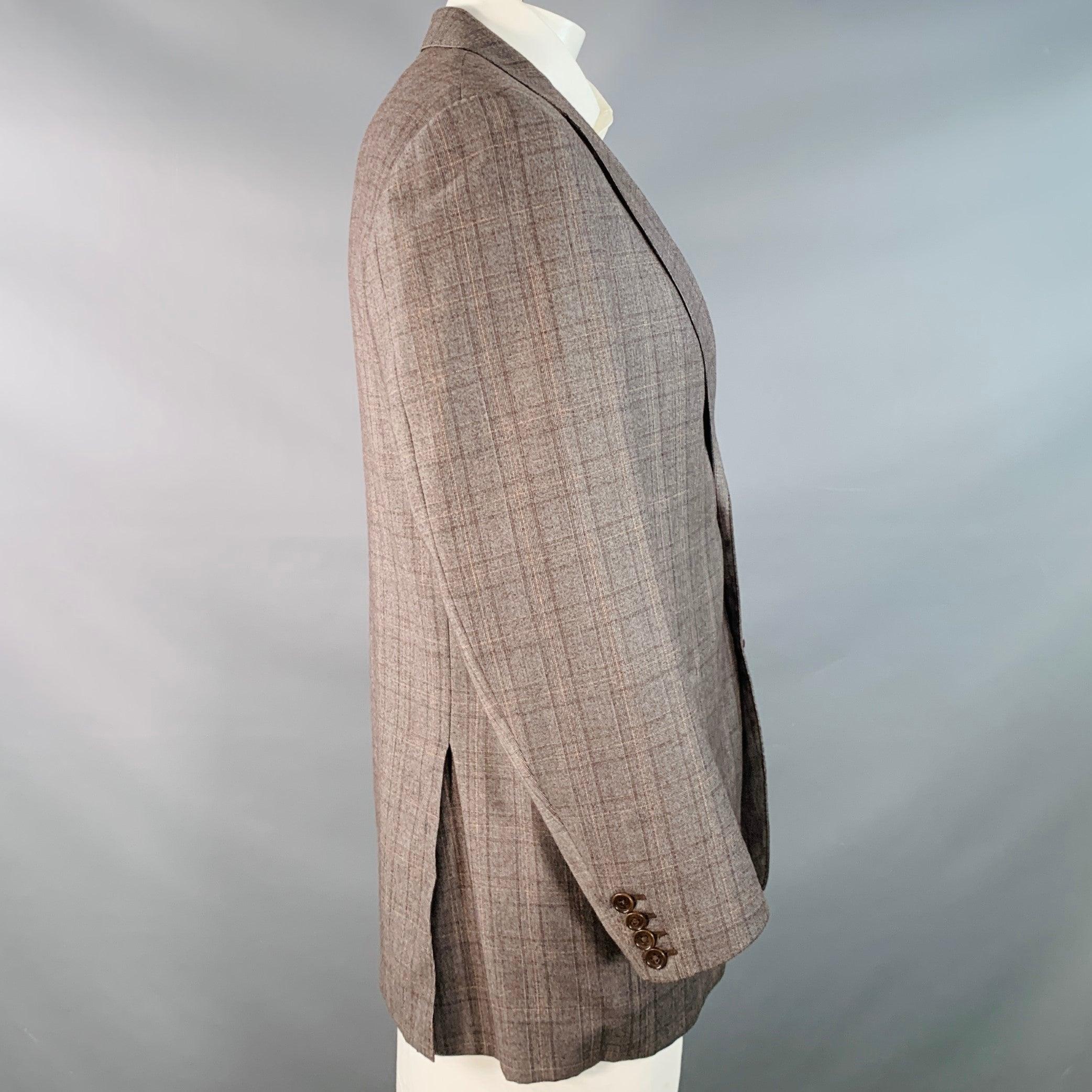 CANALI Size 42 Regular Marrón Tan Plaid Wool Notch Lapel Sport Coat Beige en venta