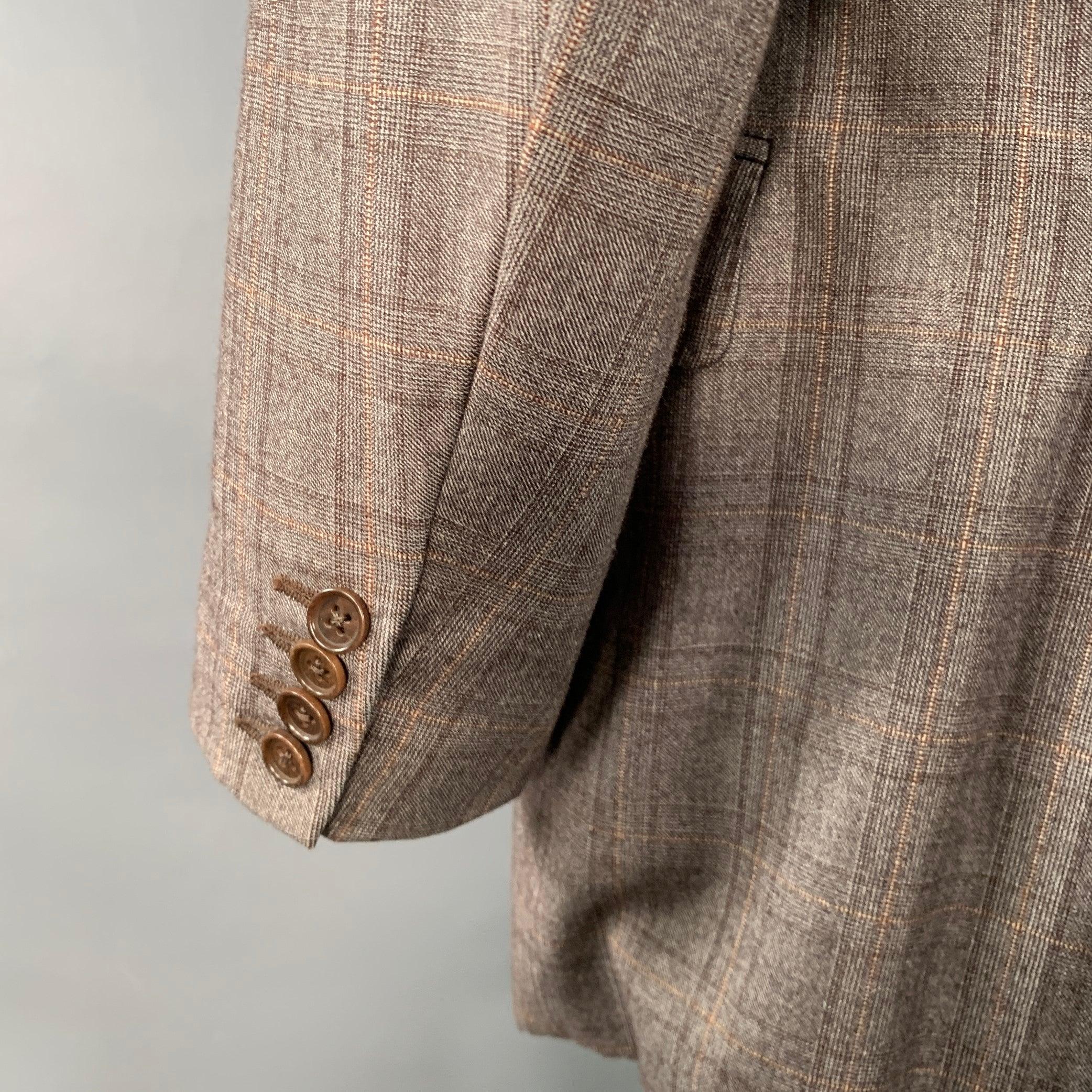 CANALI Size 42 Regular Marrón Tan Plaid Wool Notch Lapel Sport Coat en venta 1