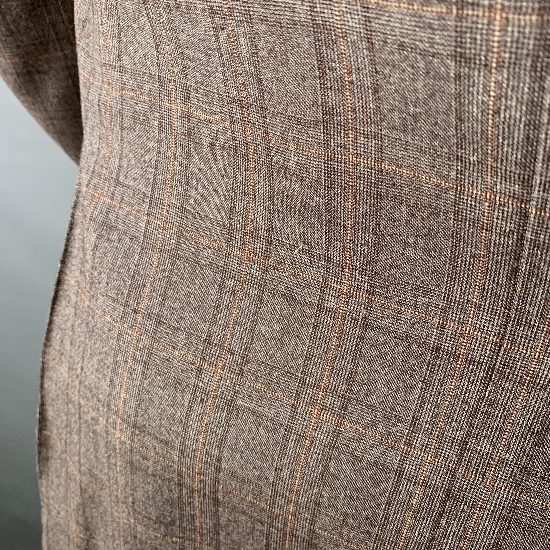 CANALI Size 42 Regular Marrón Tan Plaid Wool Notch Lapel Sport Coat en venta 2