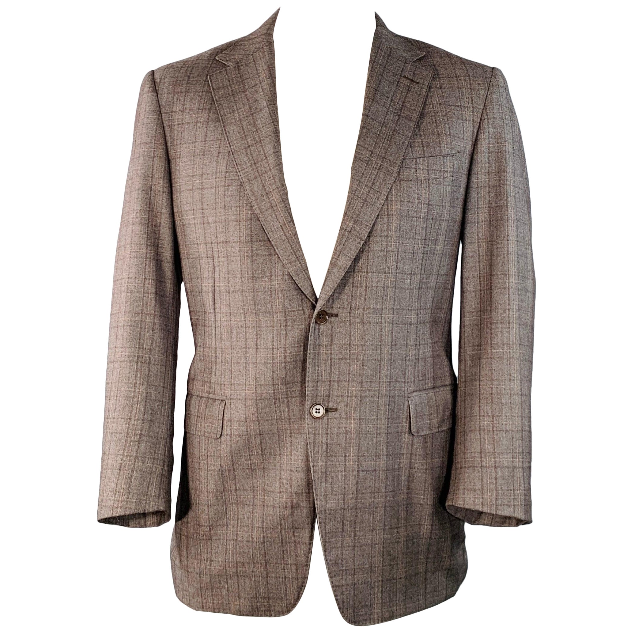 CANALI Größe 42 Regular Braun Tan Plaid Wool Notch Lapel Sport Coat