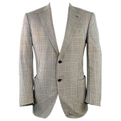 CANALI Size 44 White Black Checkered Wool Silk Linen Sport Coat CANALI Size 44 White Black Checkered Wool Silk Linen Sport Coat