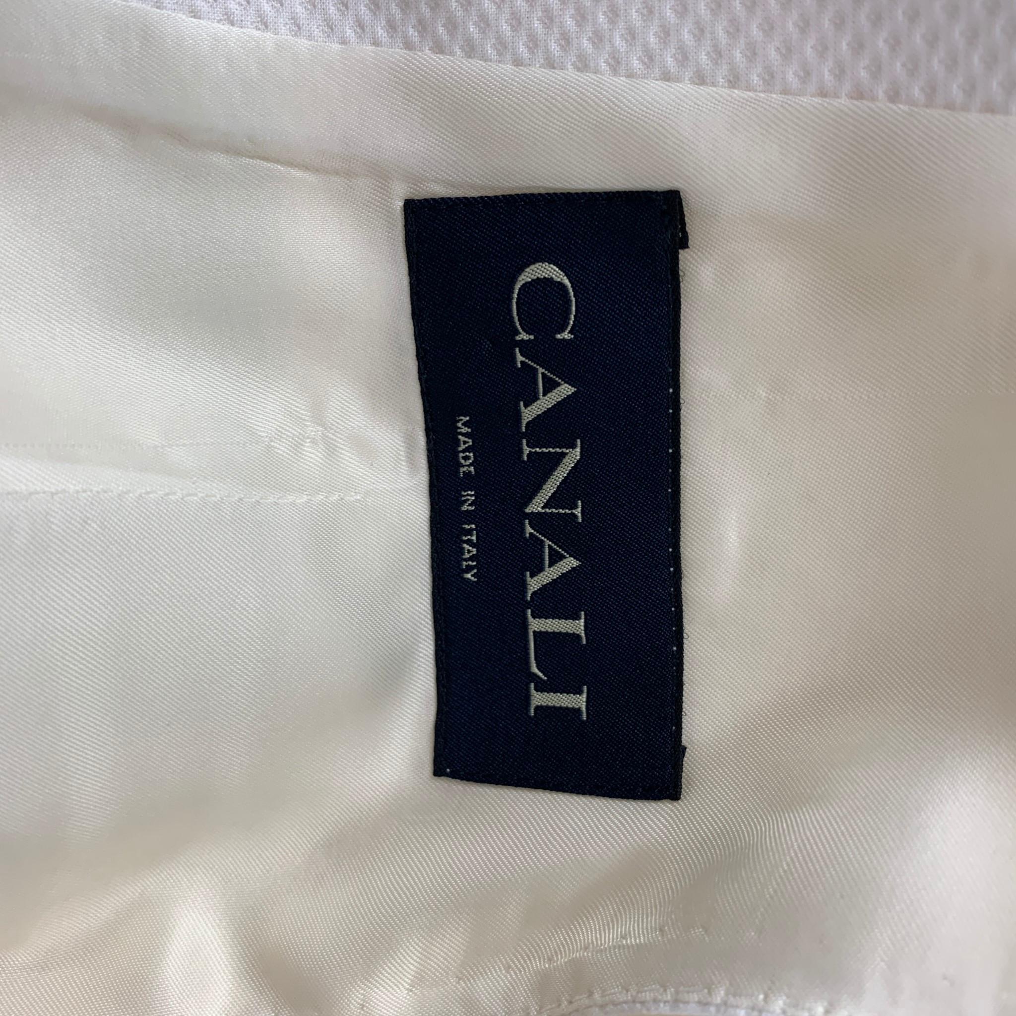 Men's CANALI Size 44 White Woven Cotton Tuxedo Vest