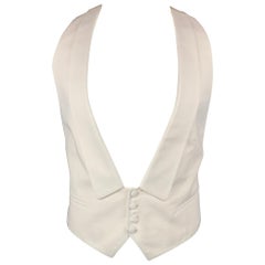 CANALI Size 44 White Woven Cotton Tuxedo Vest