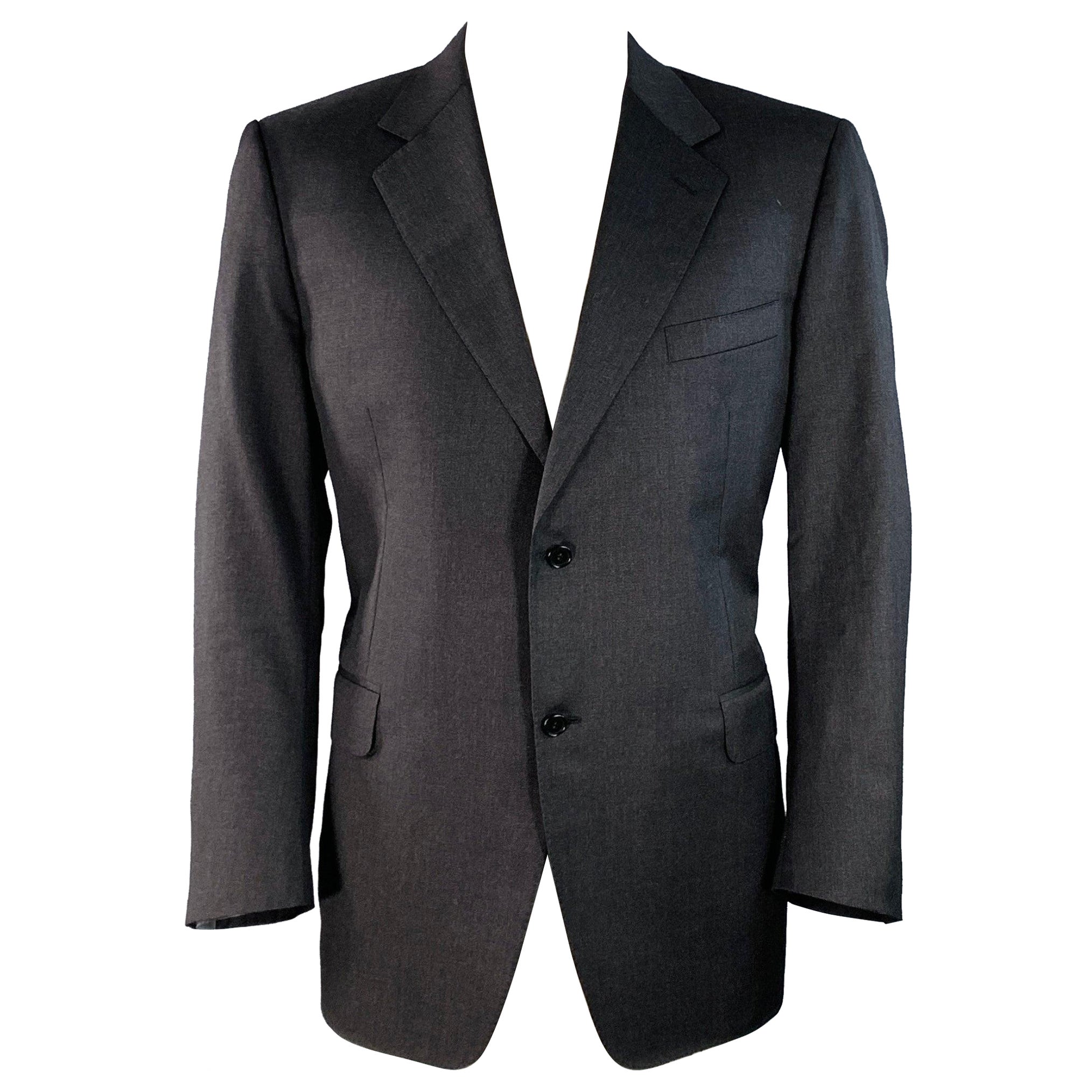 CANALI Size 48 Regular Black Virgin Wool Notch Lapel Sport Coat For Sale