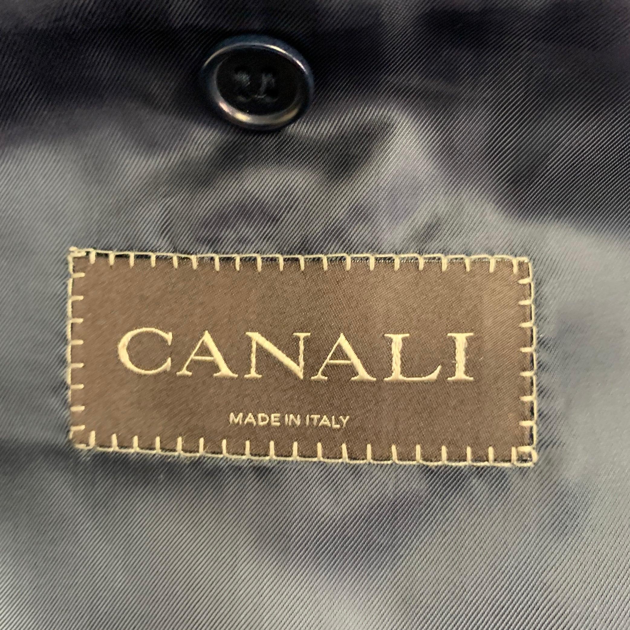 Canali Taille 48 Regular Costume bleu marine à rayures en laine vierge à revers échancré en vente 3