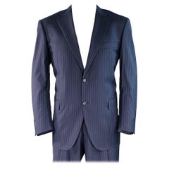 Canali taglia 48 Regular Abito gessato blu navy in lana vergine con risvolto a tacca