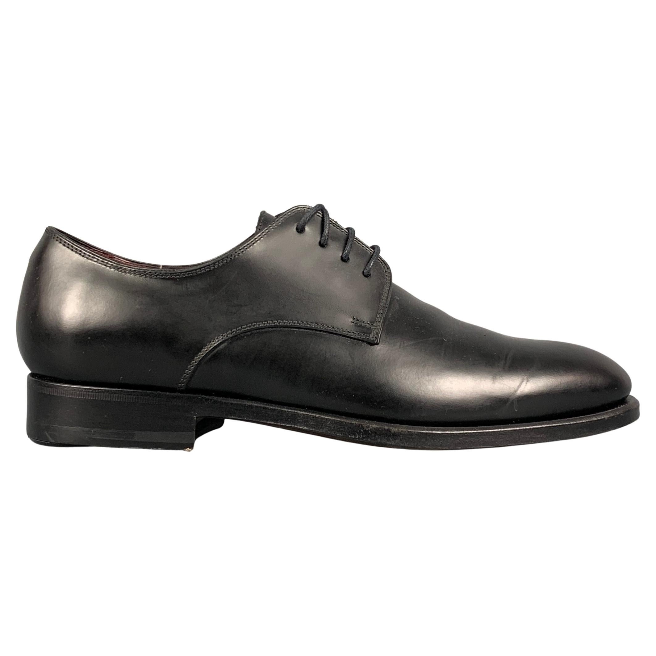 CANALI Size 8 Black Leather Lace Up Shoes For Sale at 1stDibs