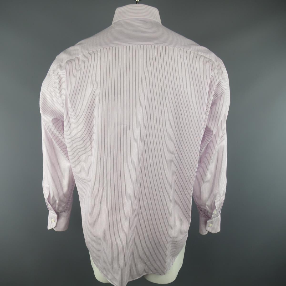 Gray CANALI Size L Pink & Blue Stripe Cotton Long Sleeve Shirt