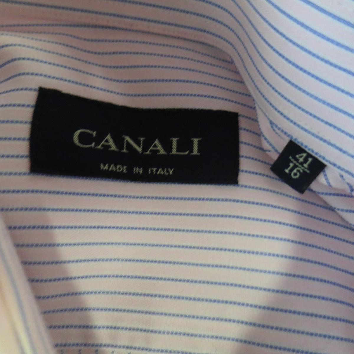 Men's CANALI Size L Pink & Blue Stripe Cotton Long Sleeve Shirt