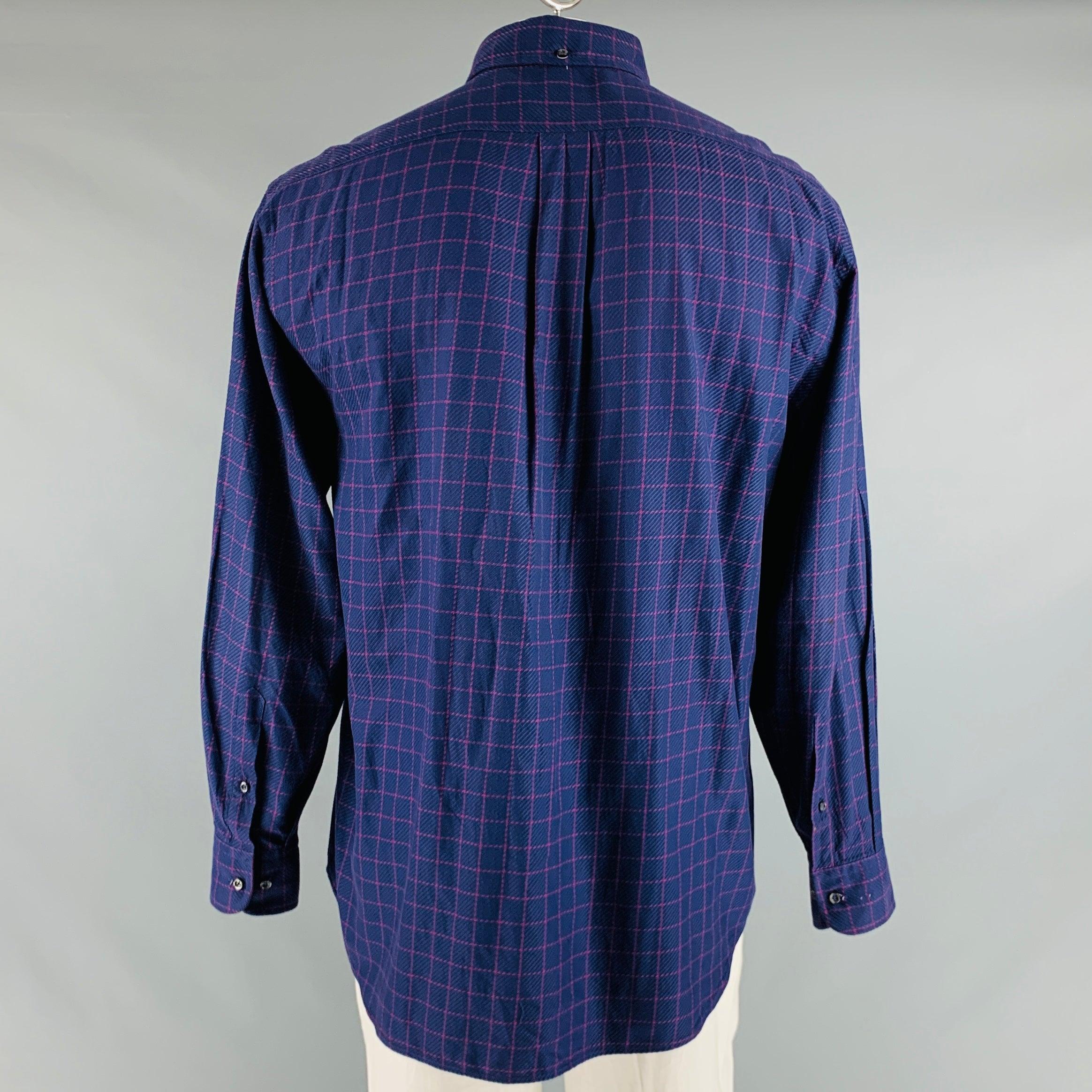 Men's CANALI Size L Purple Fuchsia Window Pane Cotton One pocket Long Sleeve Shirt For Sale