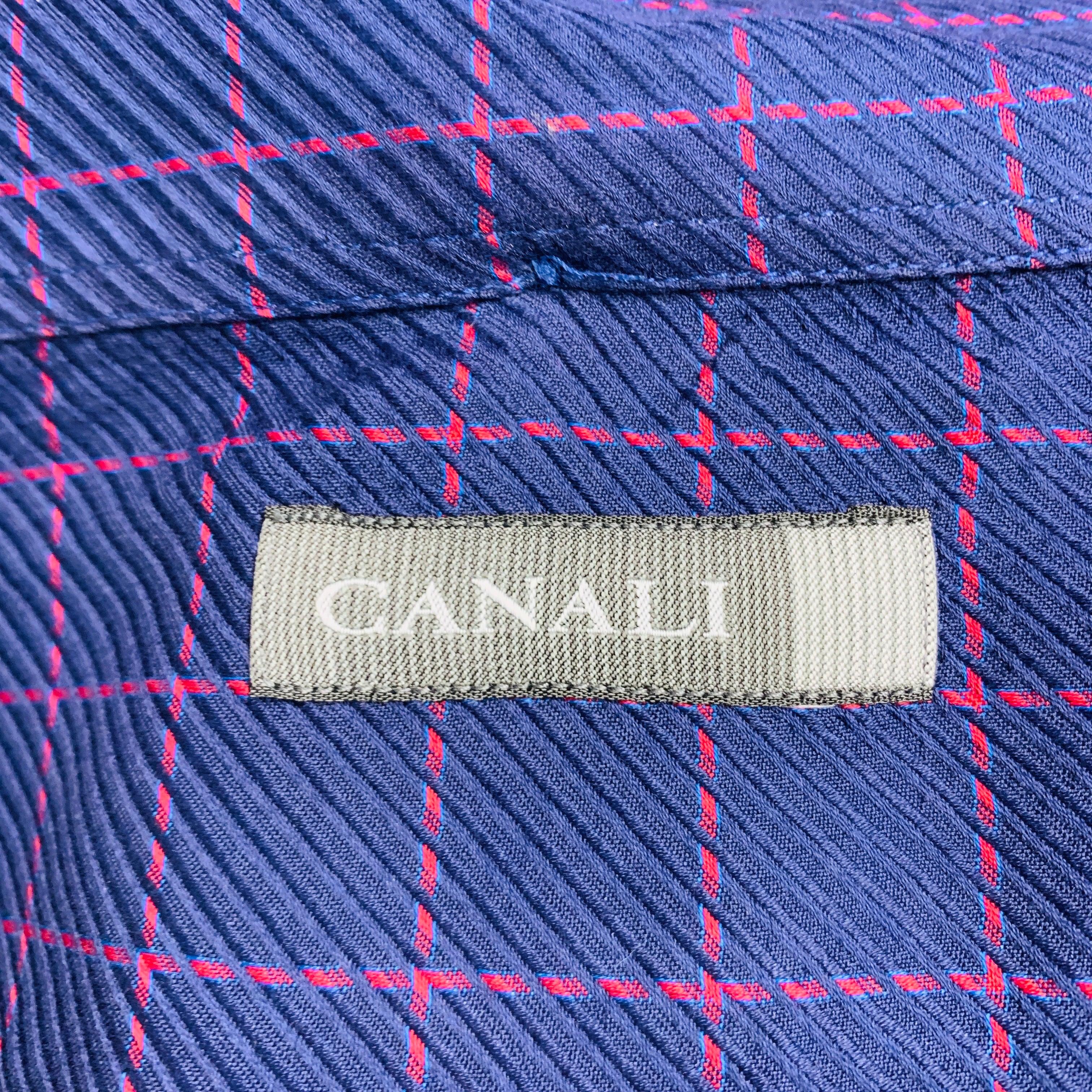 CANALI Size L Purple Fuchsia Window Pane Cotton One pocket Long Sleeve Shirt For Sale 1