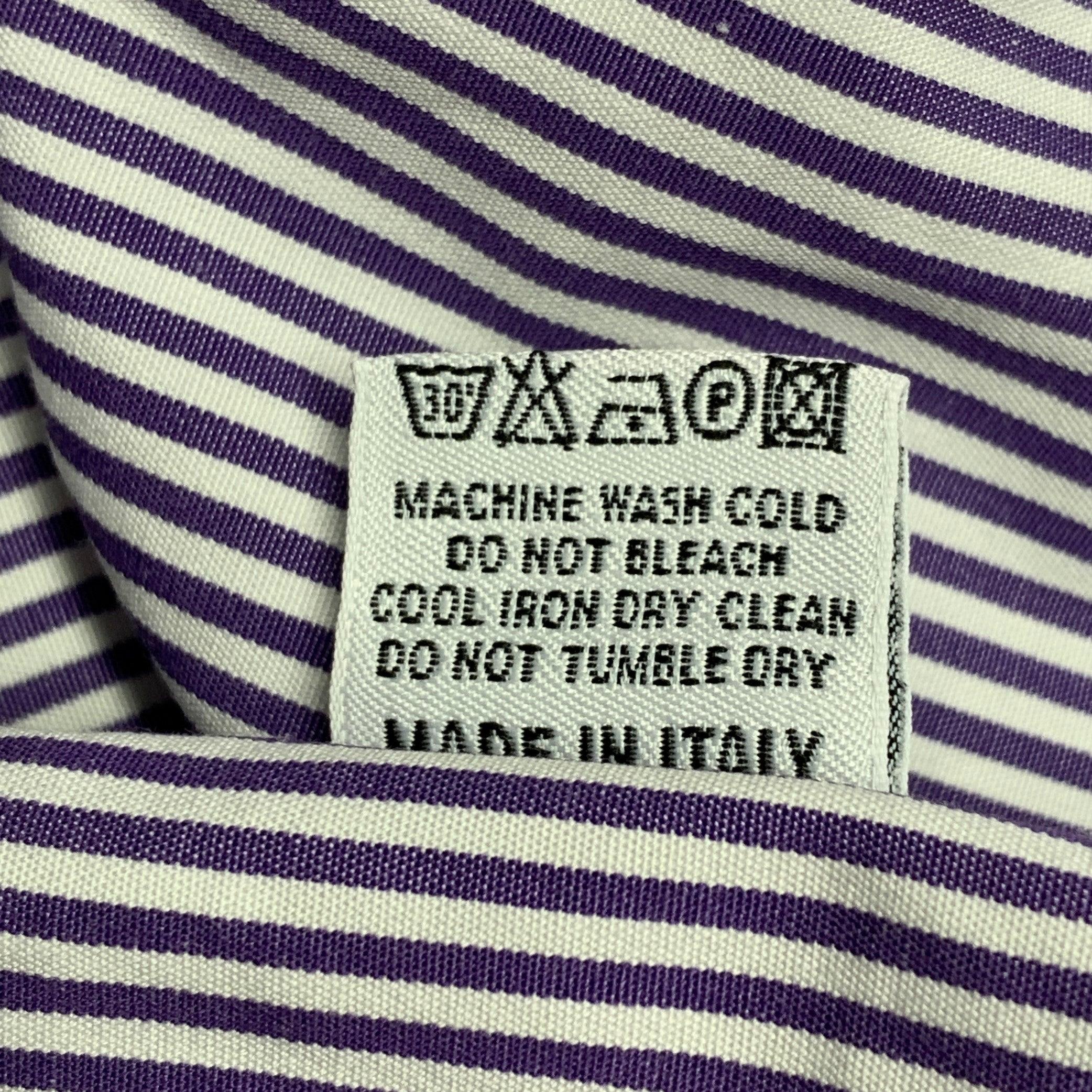 CANALI Size L White Purple Stripe Cotton French Cuff Long Sleeve Shirt For Sale 3