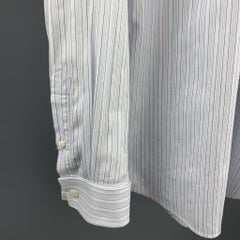 CANALI Size M Light Blue Stripe Cotton French Cuff Long Sleeve Shirt