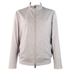 CANALI Size XXL Heather Grey Woven Wool Suede Detail Zip Up Jacket