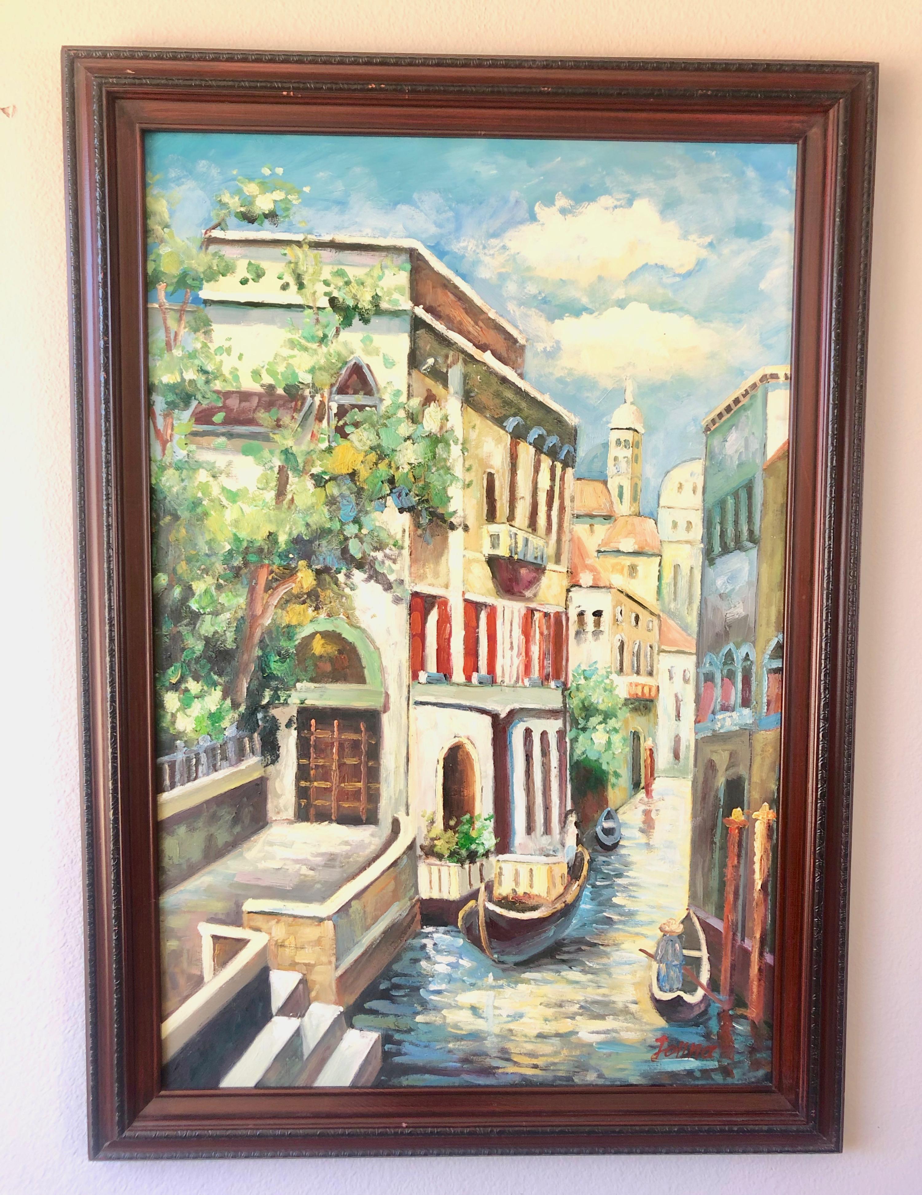 Canals of Venice painting believed to be painted by Jonna Tratner. This piece is signed.
