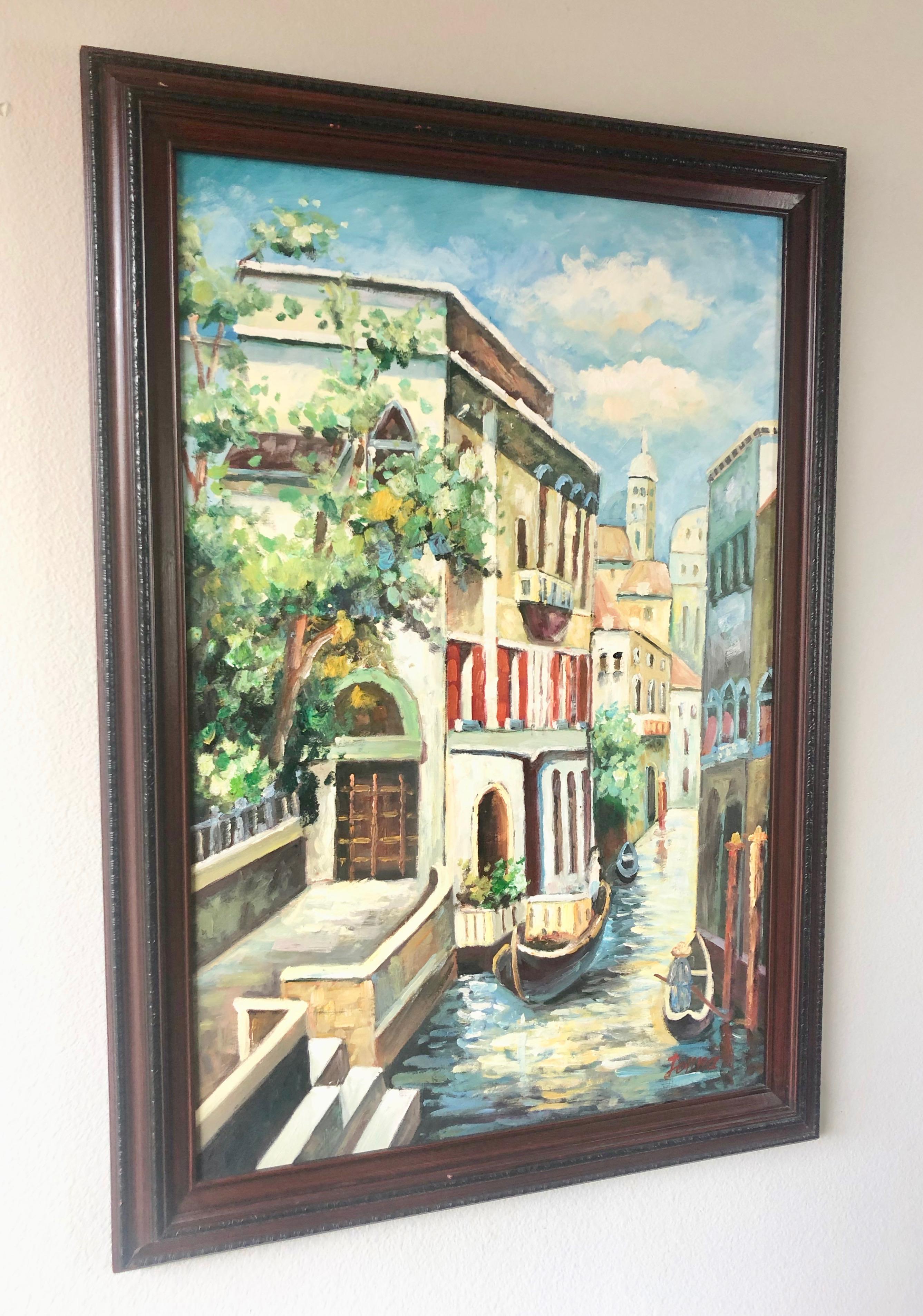 American Canals of Venice Painting Signed 