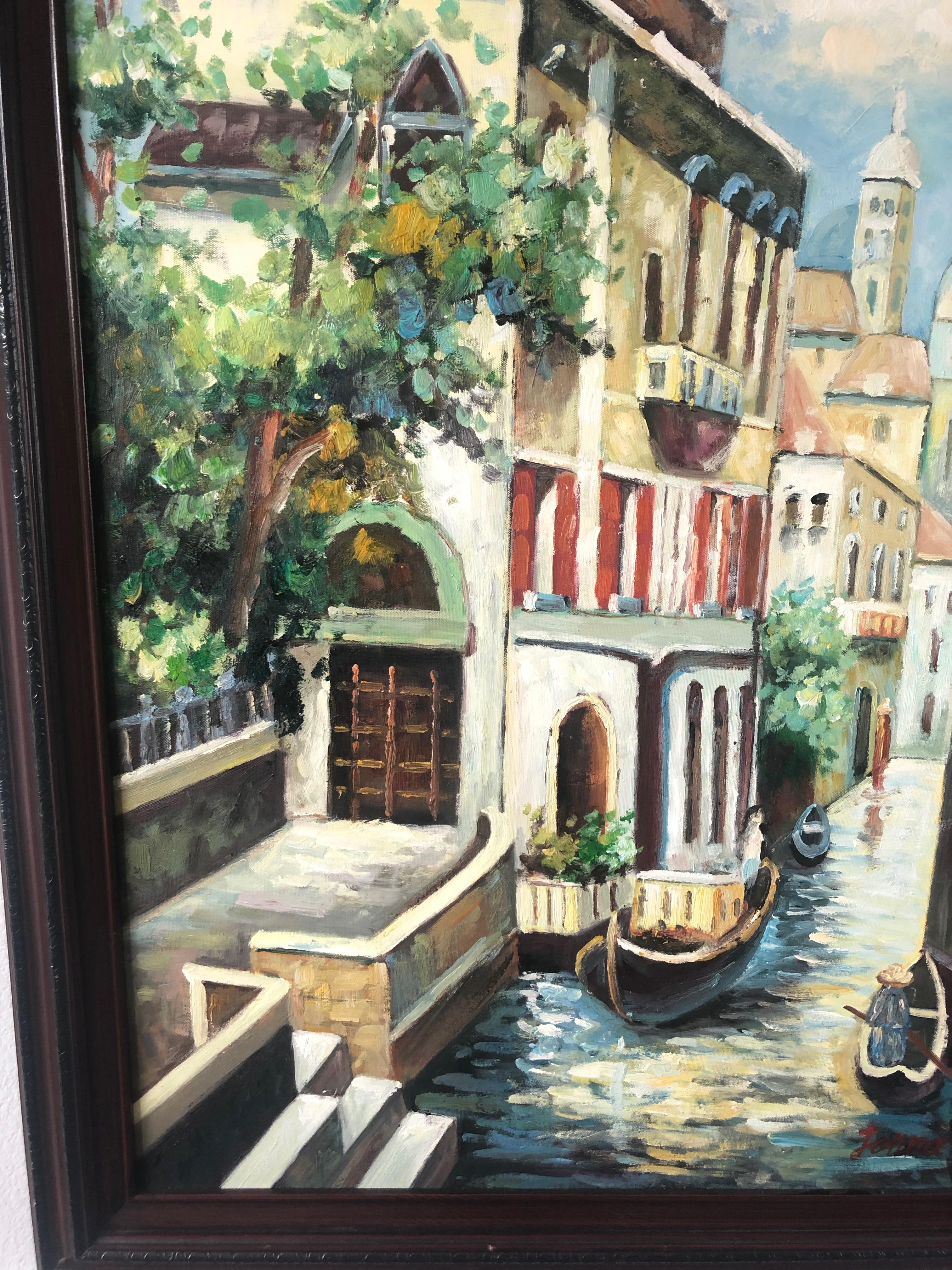 Canvas Canals of Venice Painting Signed 