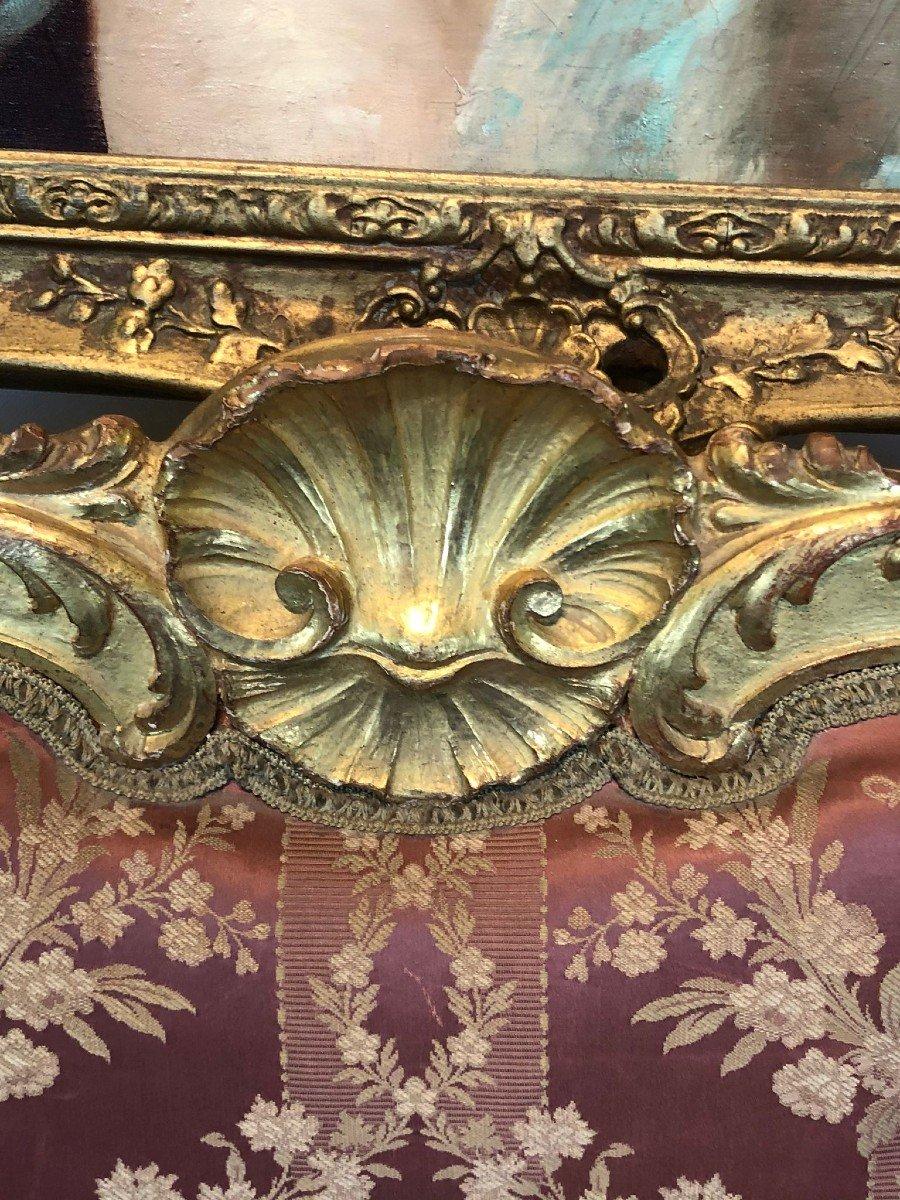 Louis XVI Canapé trois places finement marqueté en bois doré 18e siècle en vente