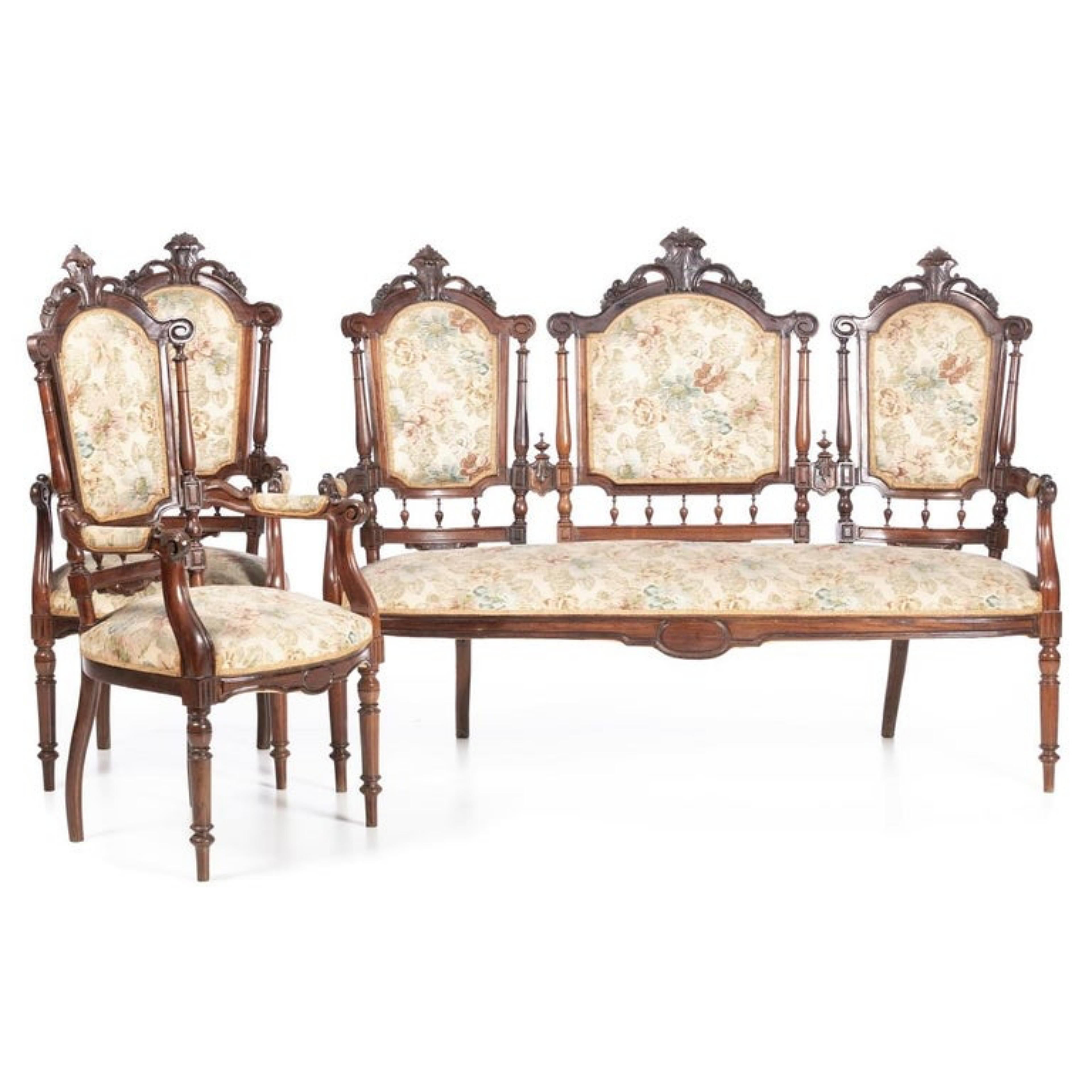 Baroque Canapé and Pair of Armchairs Portuguese from the 19th Century For Sale