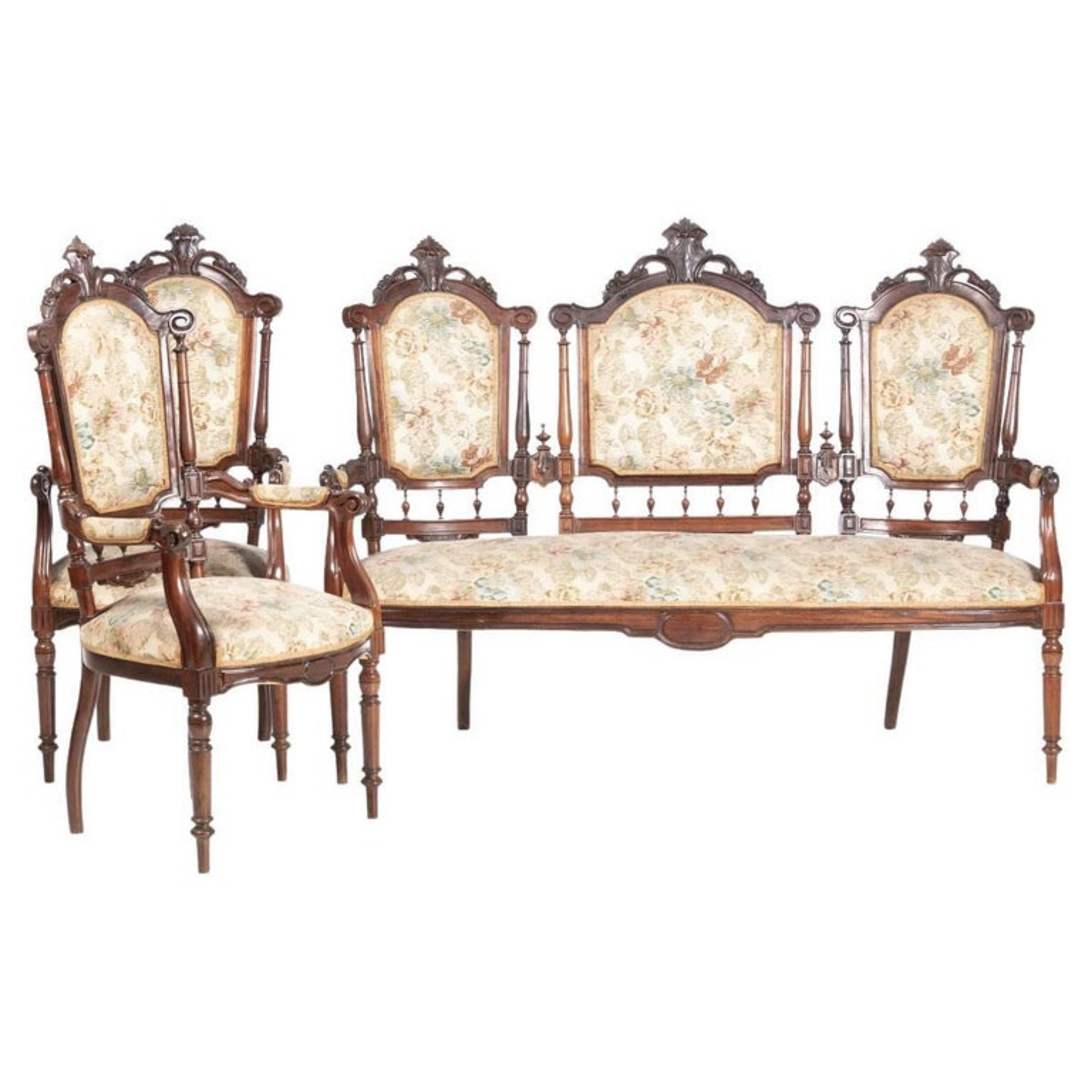 Rosewood Canapé and Pair of Armchairs Portuguese from the 19th Century For Sale