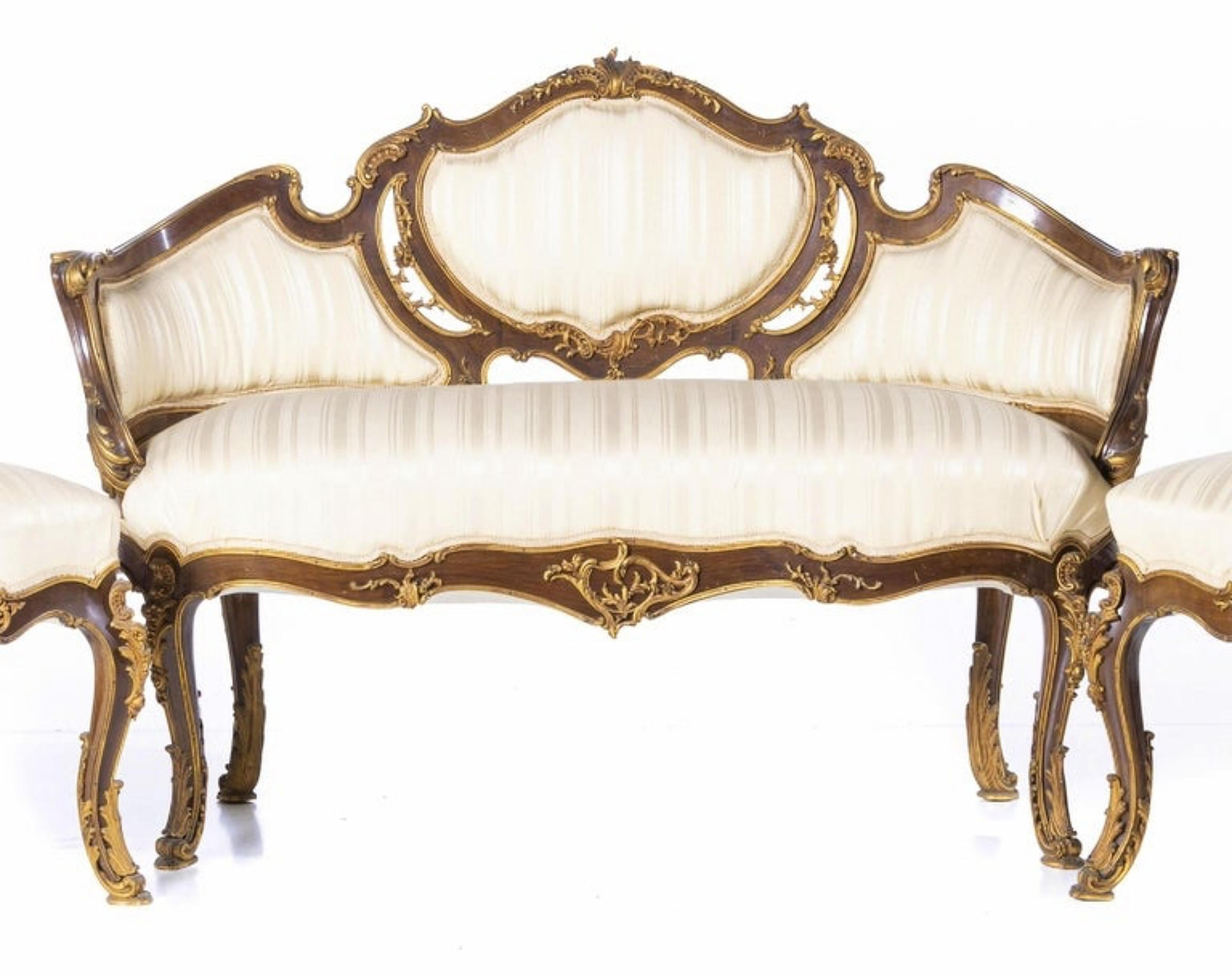 Hand-Crafted Canape and Pair of Louis XV Style Chairs French 19th Century For Sale