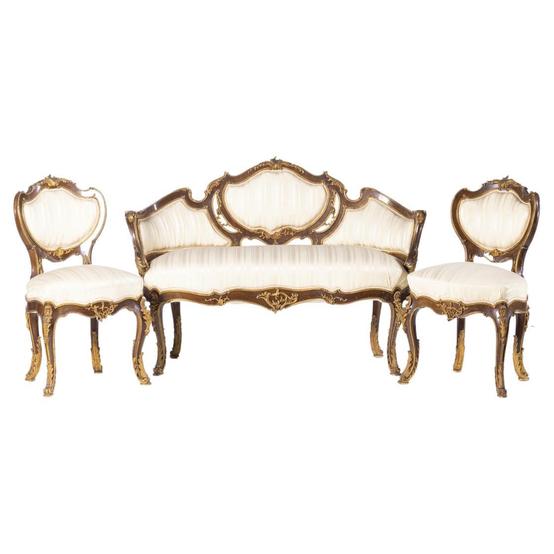 Canape and Pair of Louis XV Style Chairs French 19th Century For Sale
