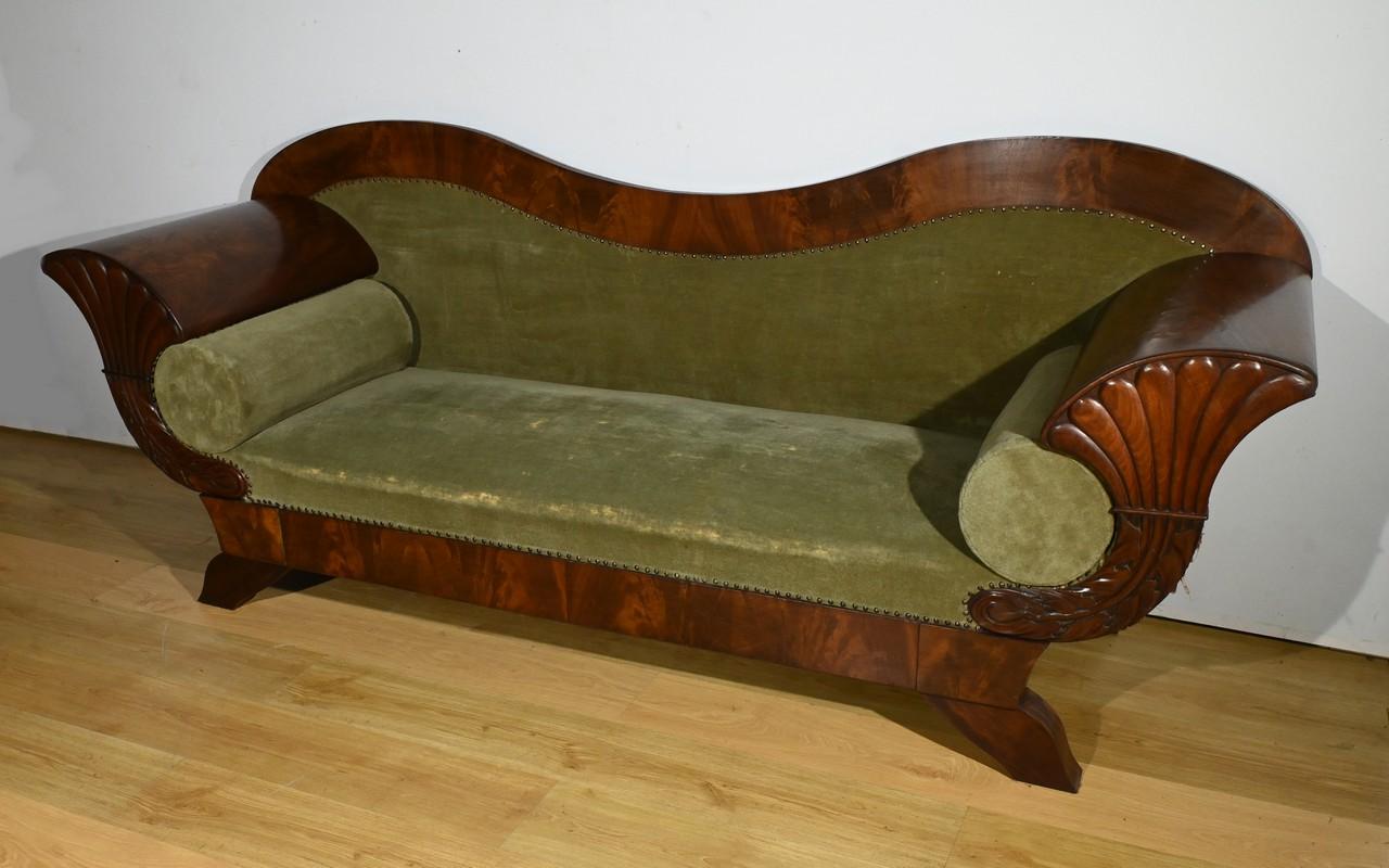 Tedesco Divano in radica di mogano, stile Biedermeier - Fine XIX secolo in vendita