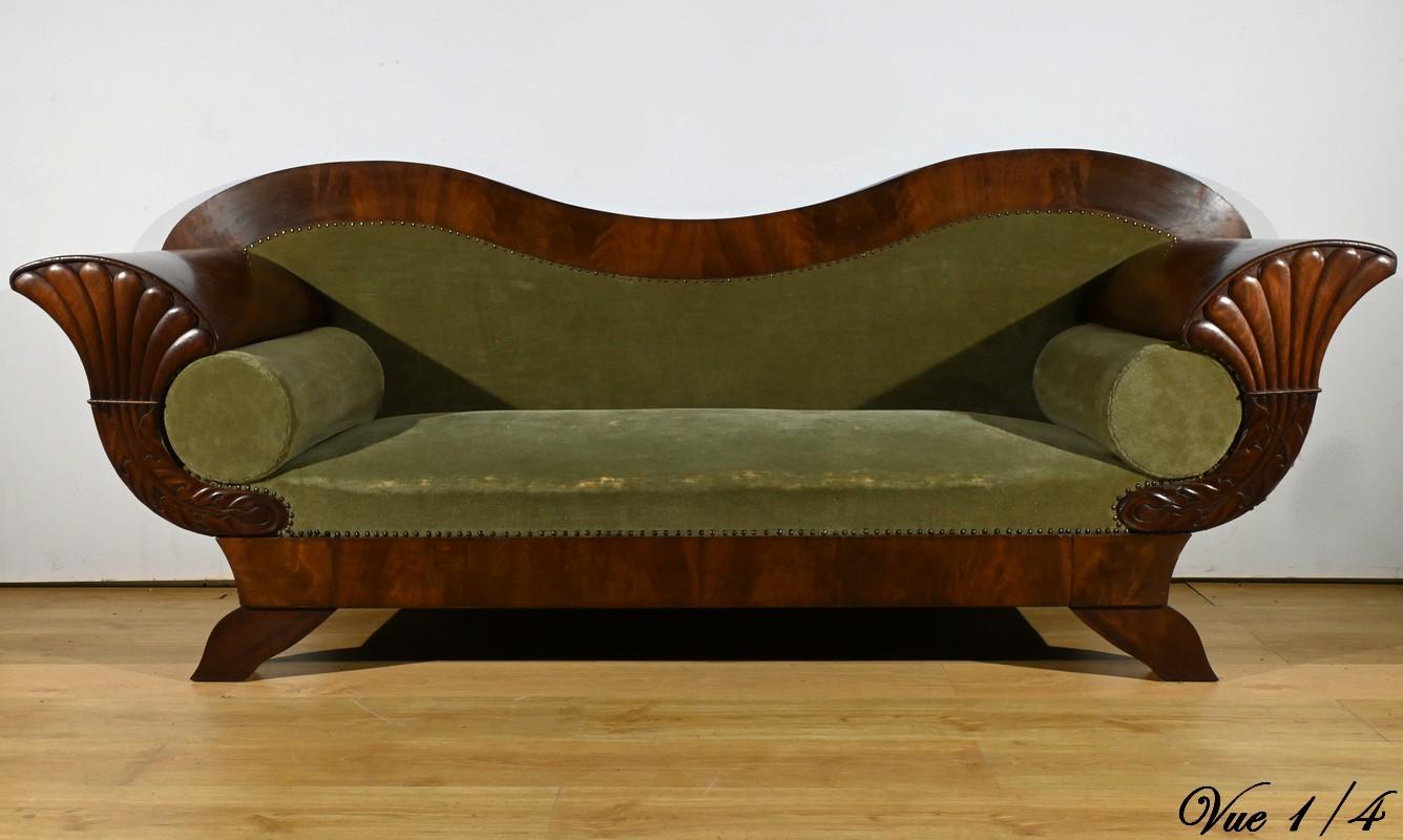 Placcato Divano in radica di mogano, stile Biedermeier - Fine XIX secolo in vendita