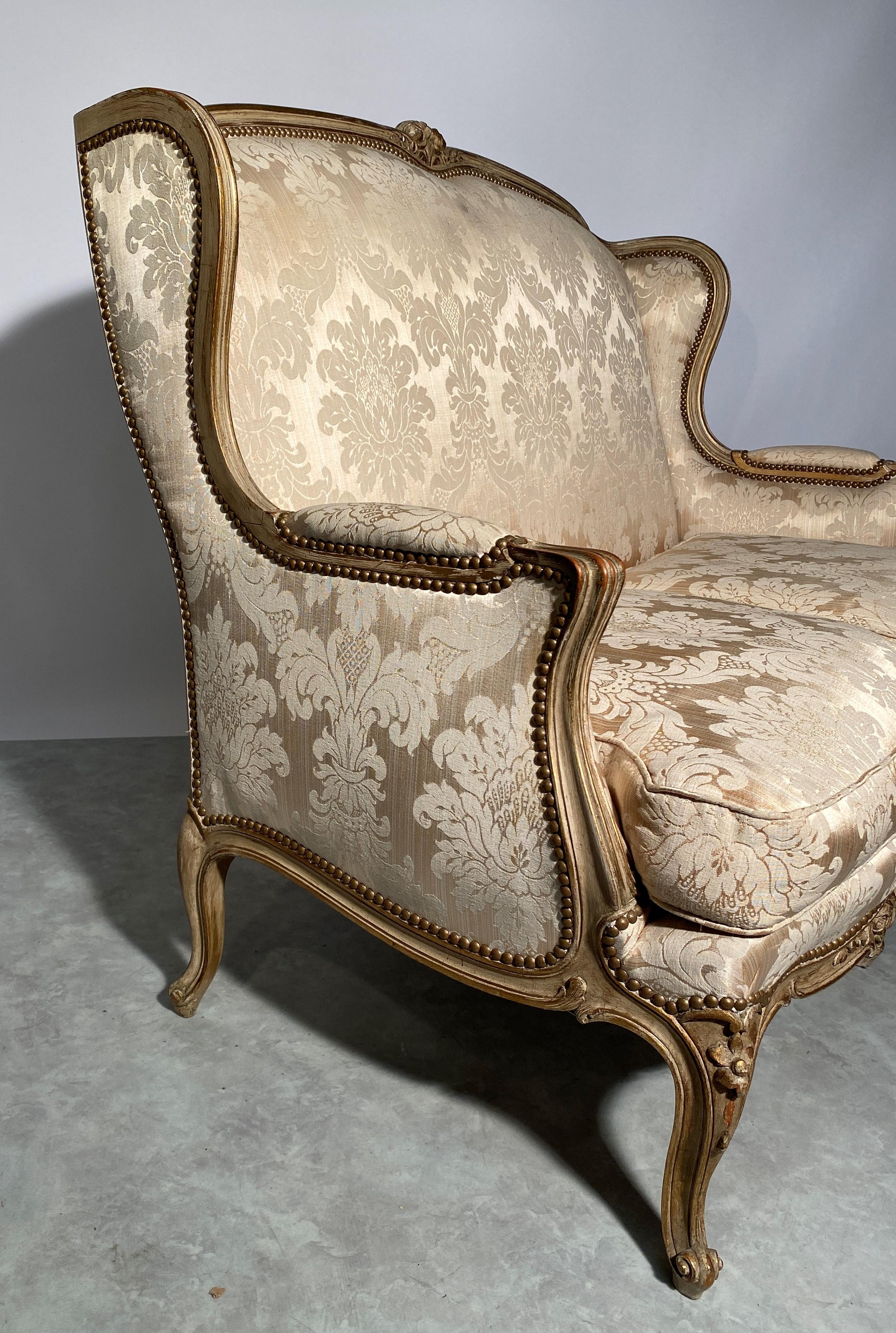 Hand-Carved Sofa In Molded Wood And Carved With Flowers France Louis XV Style For Sale