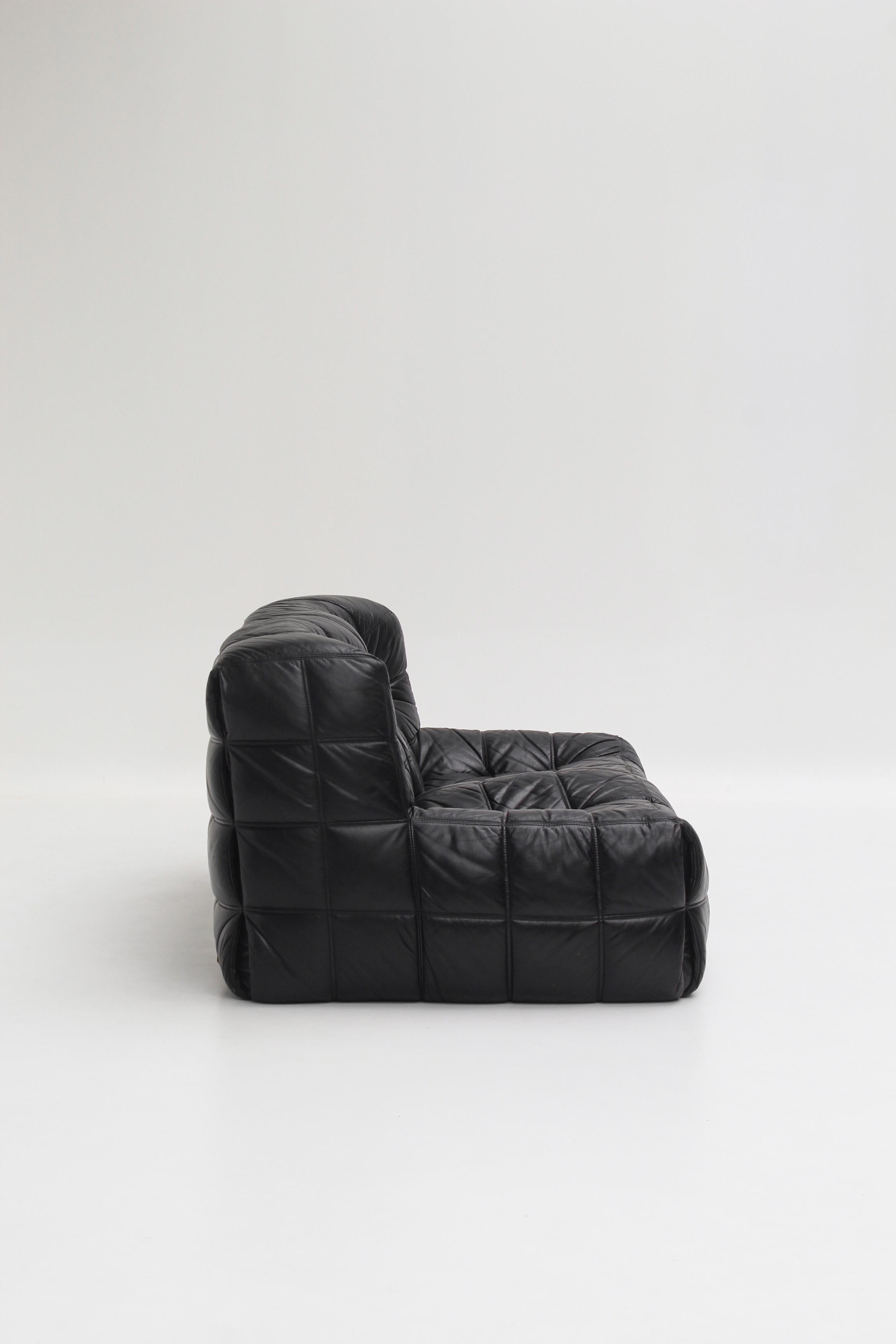 French Canapé Kashima de Michel Ducaroy en cuir noir pour Ligne Roset, années 1970 For Sale