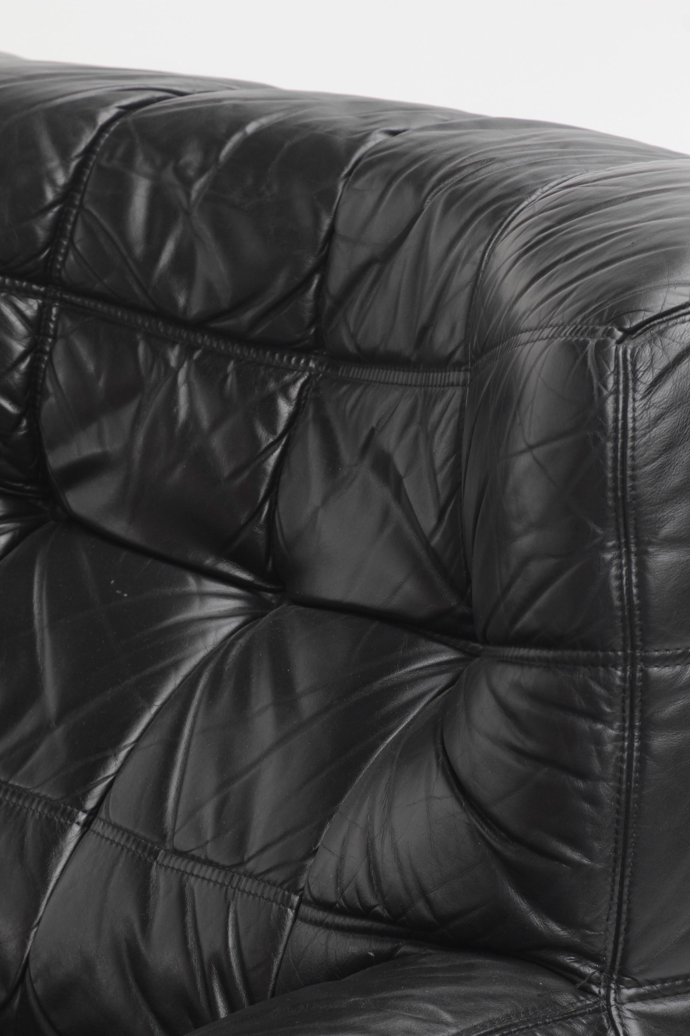 Leather Canapé Kashima de Michel Ducaroy en cuir noir pour Ligne Roset, années 1970 For Sale