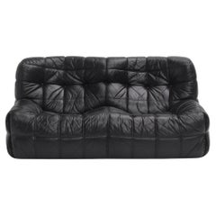 Canapé Kashima de Michel Ducaroy en cuir noir pour Ligne Roset, années 1970