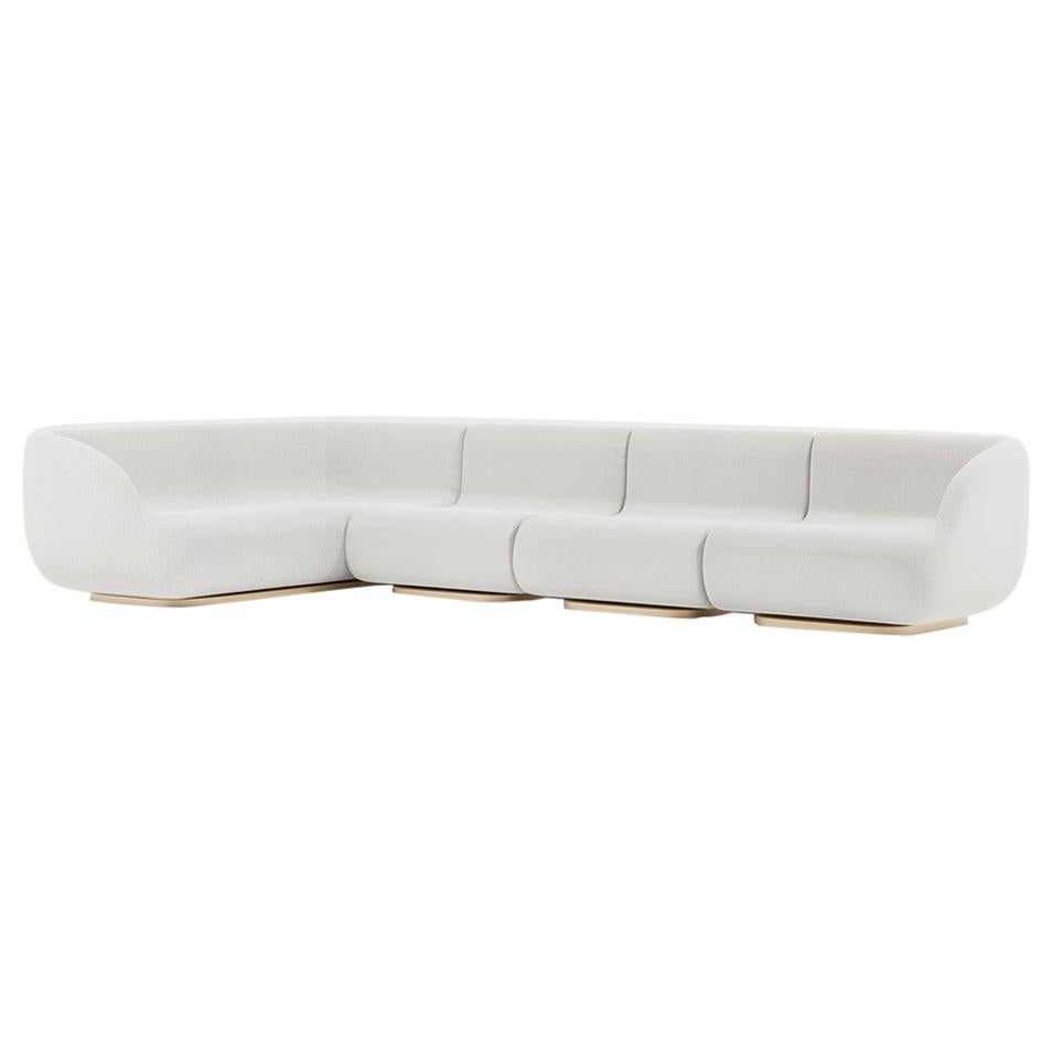 Canapé L White Chenille, Sectional Sofa with Detachable Chaise Meridian Design