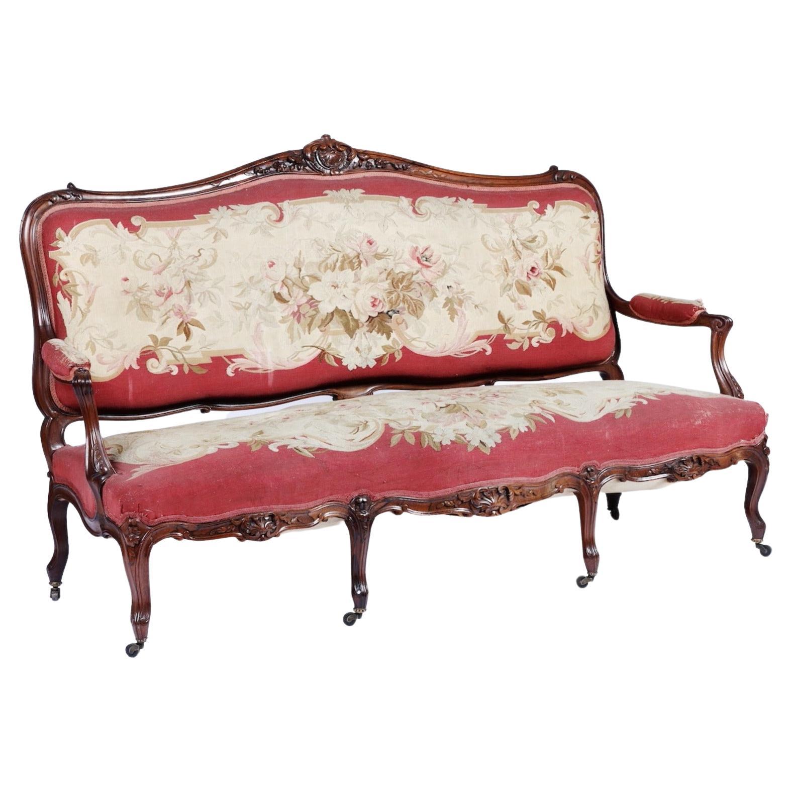 Canape Louis Philippe 19th Century Upholstered and Covered with Aubusson Fabric