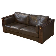 Canapé minimaliste en cuir et ébène de Macassar 1980's