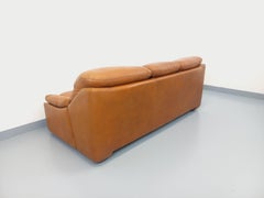 Canapé vintage en cuir cognac camel des années 70