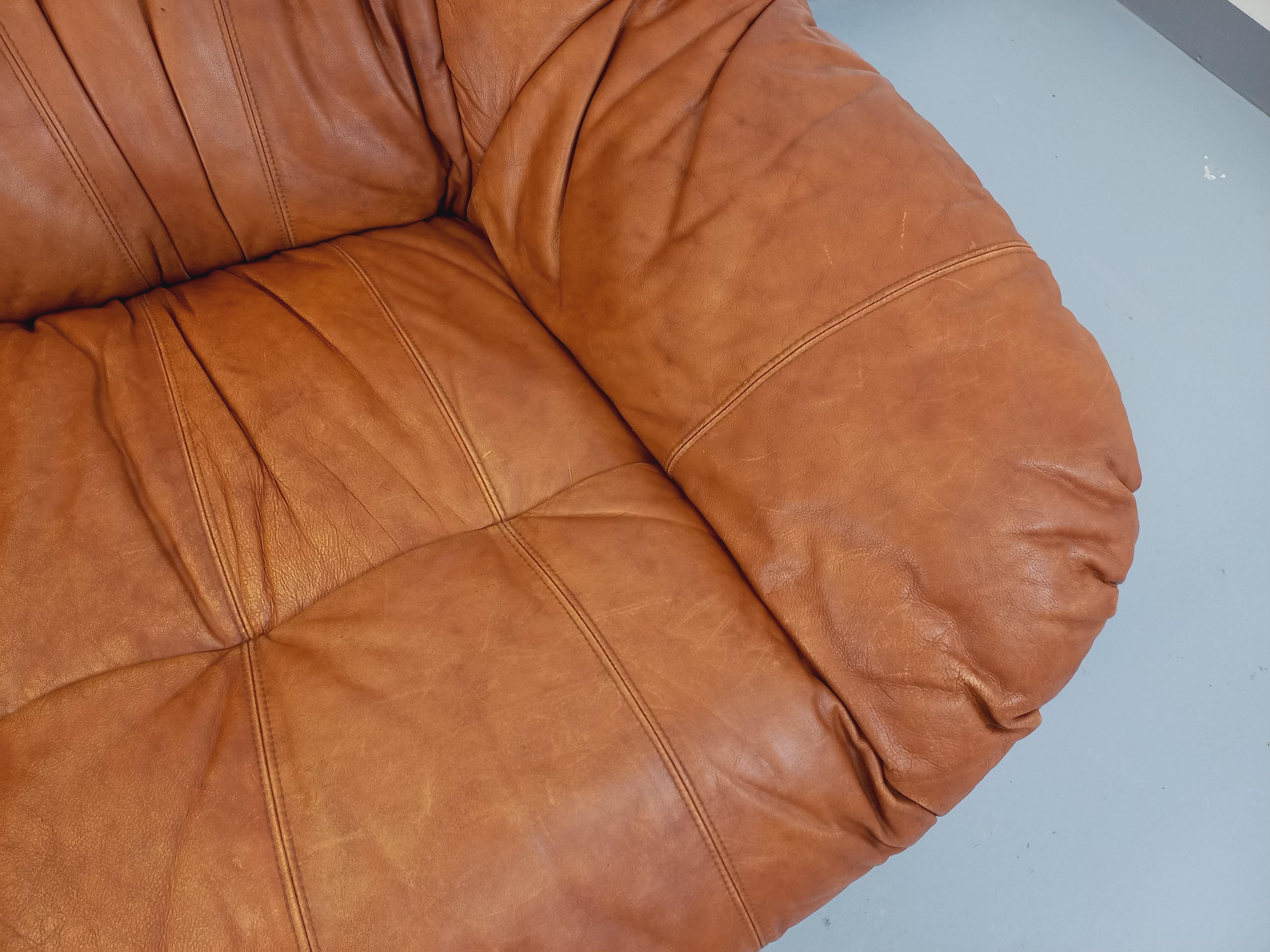 Canapé vintage en cuir cognac des années 70 Cuero