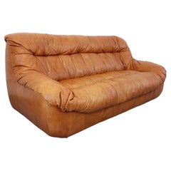 Canapé vintage en cuir cognac des années 70