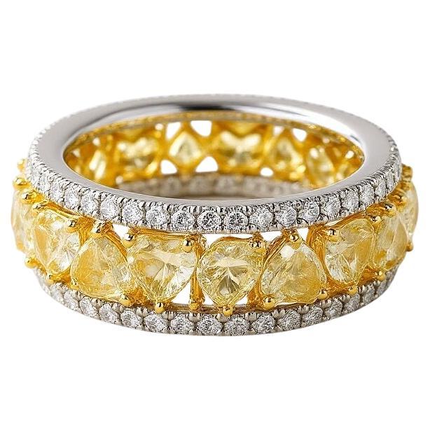 For Sale:  Canary Diamond Double Row 14K Yellow Gold Eternity Band Ring