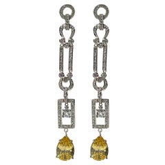 Canary And White Costume Jewelry Diamanté Sterling Long Earrings by Clive Kandel