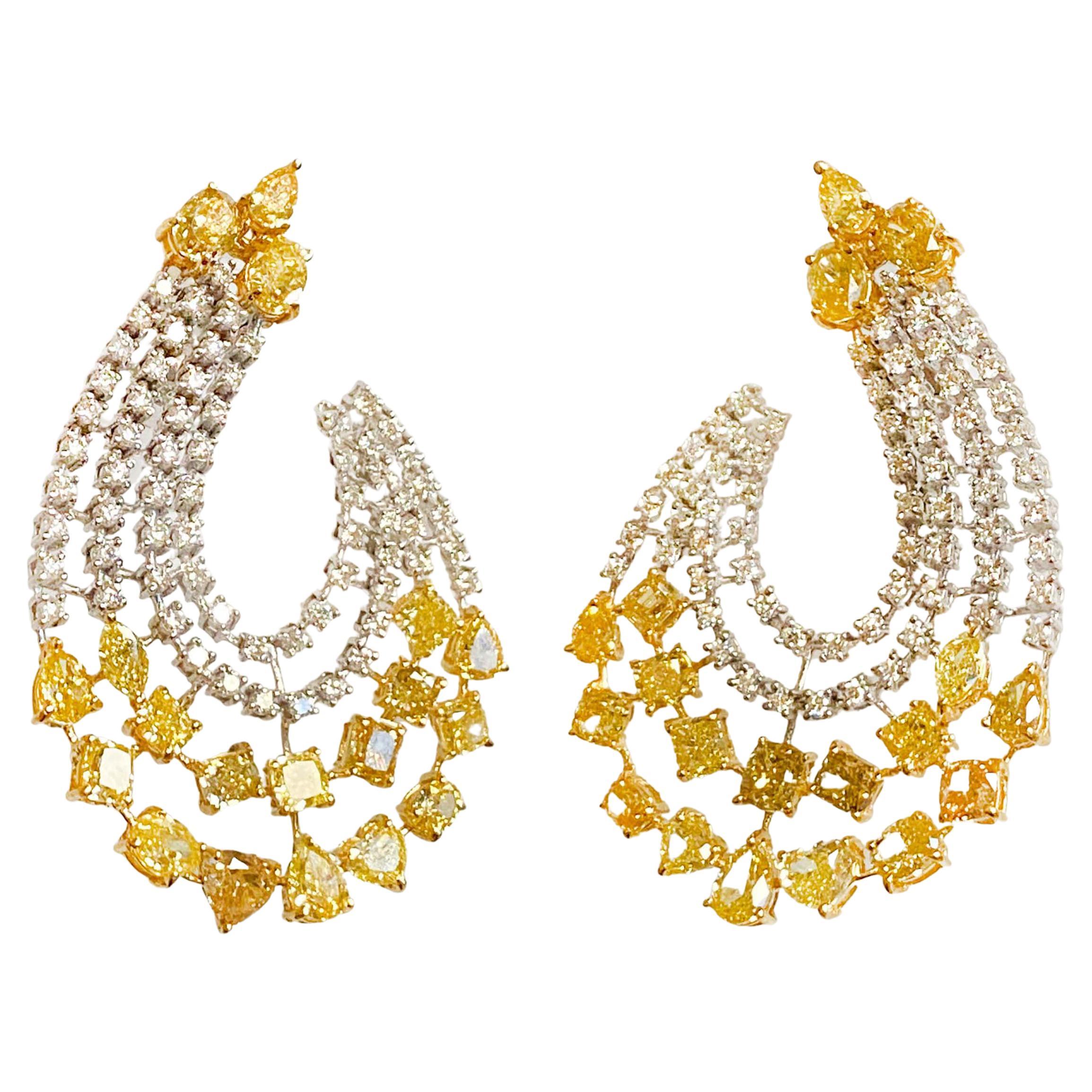 Canary and Colorless Diamond Drop Earrings For Sale at 1stDibs