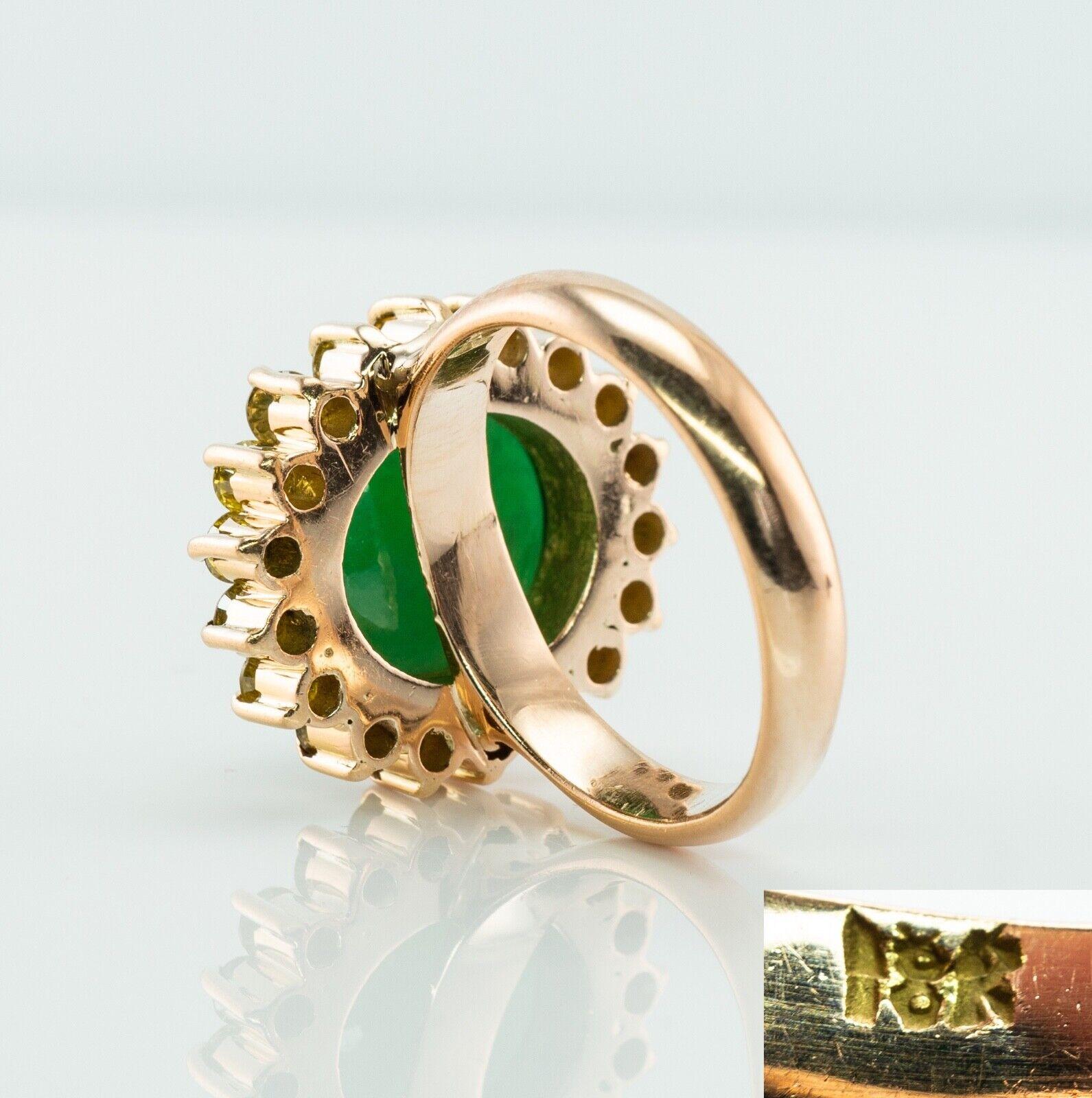 Canary Diamond Jade Ring 18K Gold Vintage Cocktail In Good Condition For Sale In East Brunswick, NJ