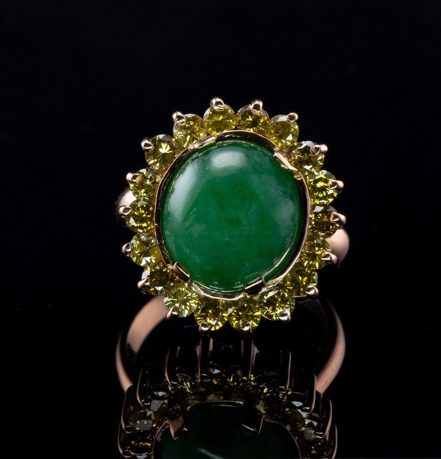 Canary Diamond Jade Ring 18K Gold Vintage Cocktail For Sale 2