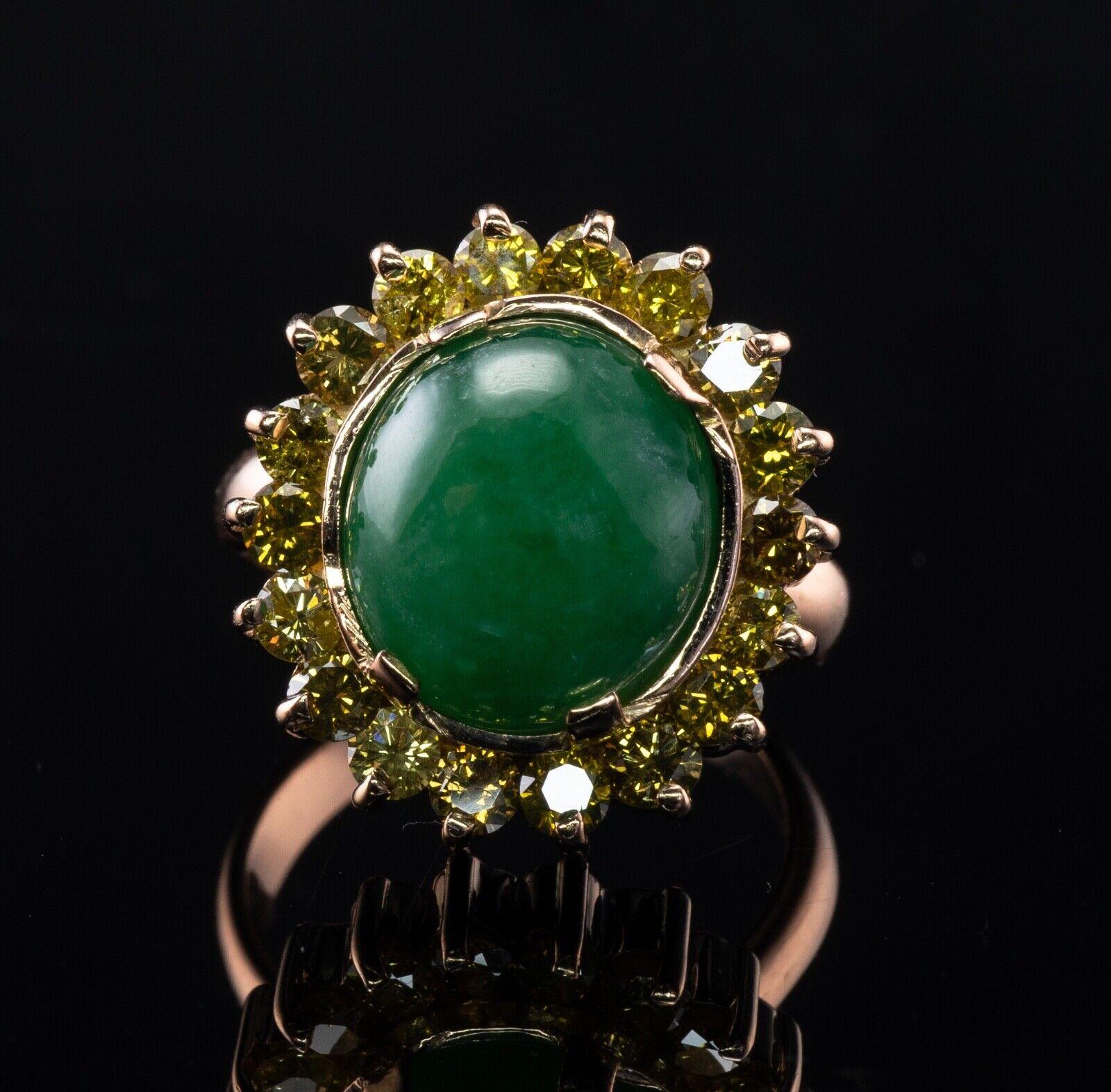 Canary Diamond Jade Ring 18K Gold Vintage Cocktail For Sale 4