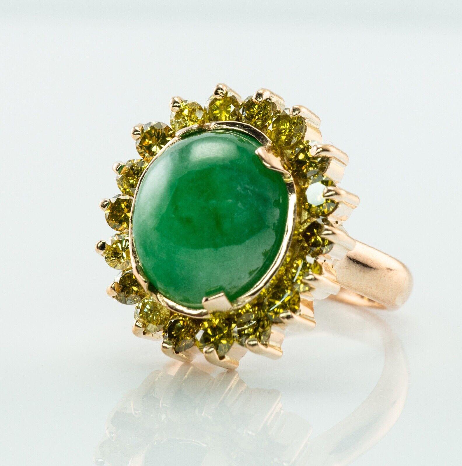 Canary Diamond Jade Ring 18K Gold Vintage Cocktail For Sale 1
