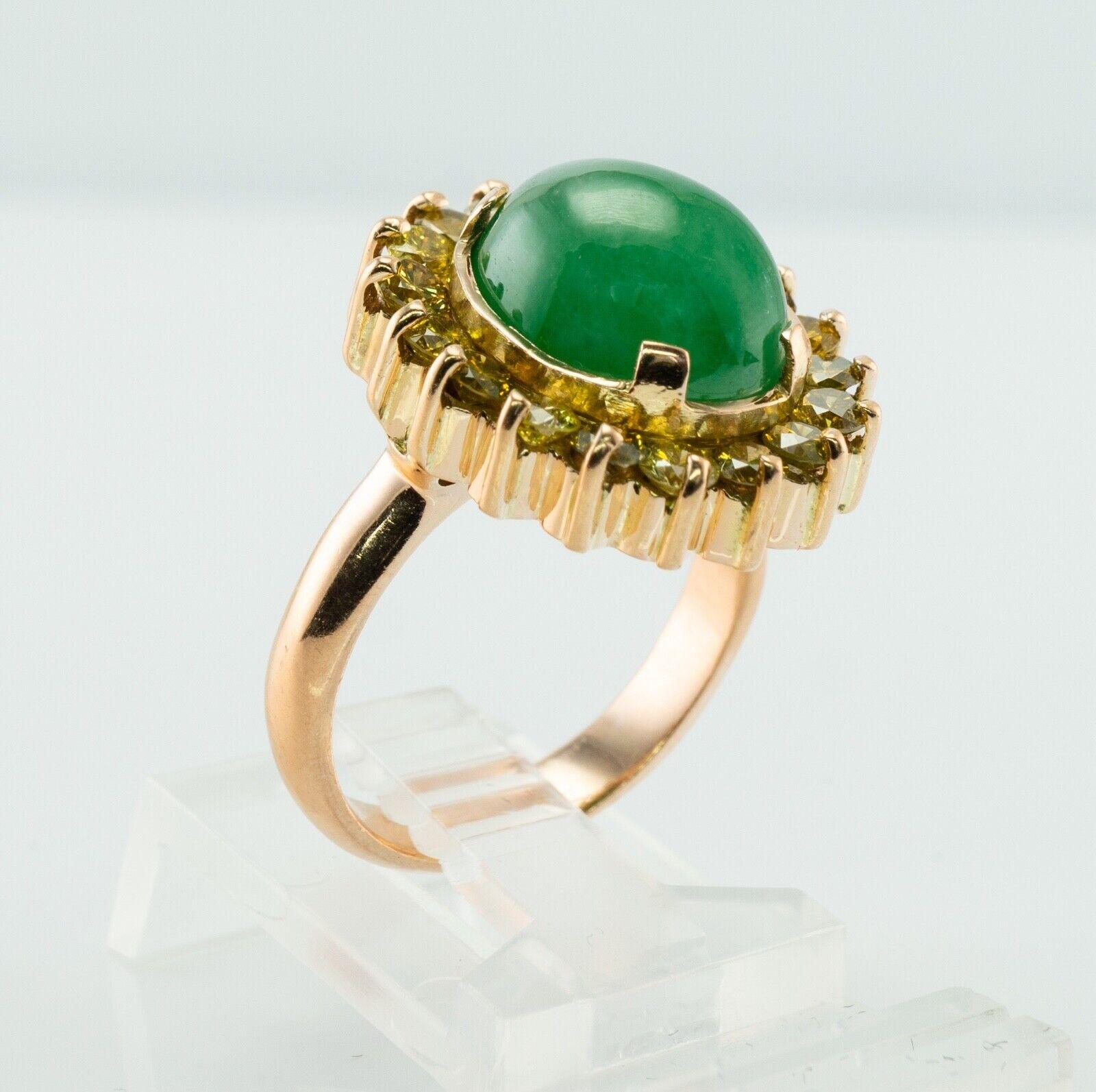 Canary Diamond Jade Ring 18K Gold Vintage Cocktail For Sale 5