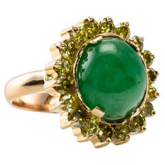 Anillo Jade Diamante Canario Oro 18K Cocktail Vintage
