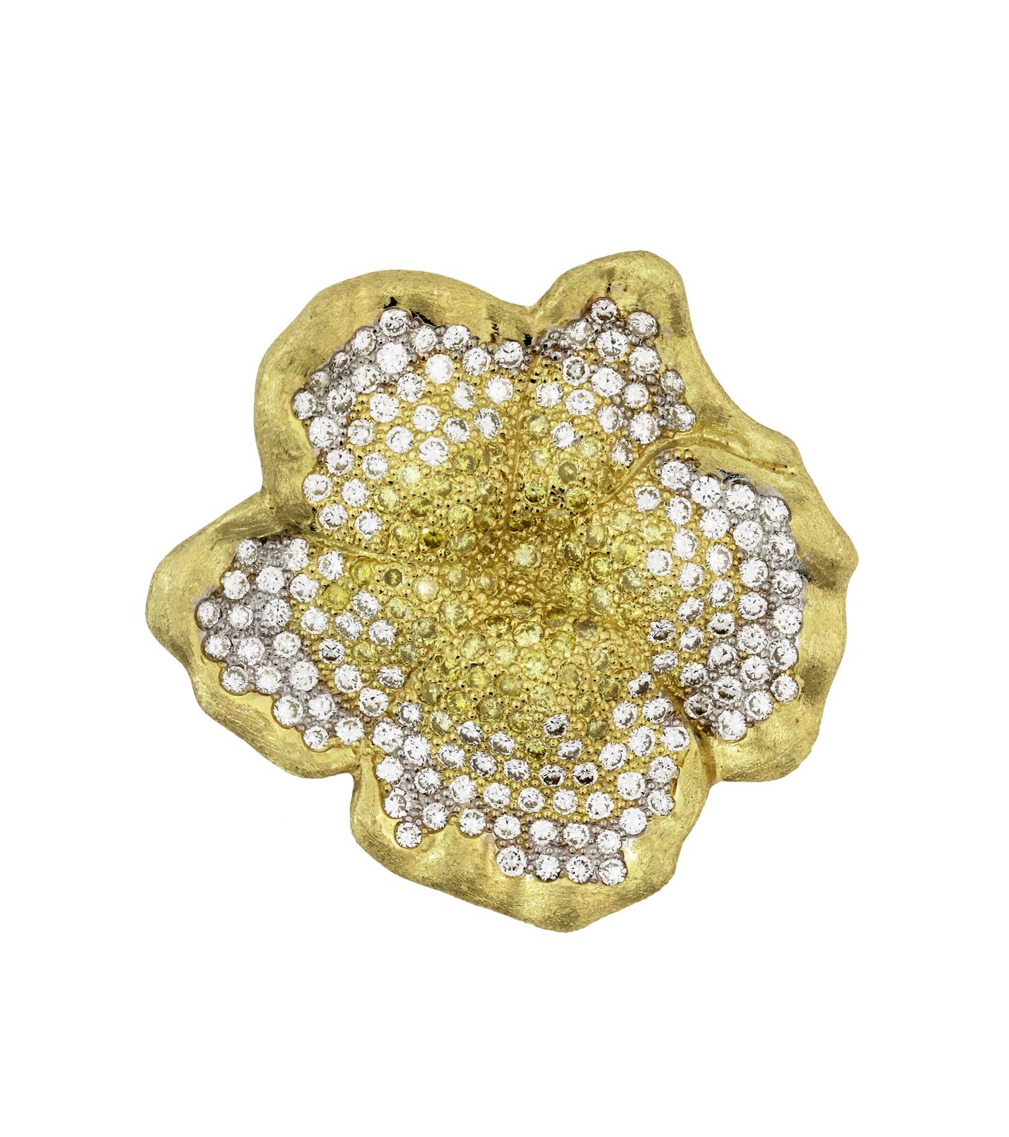 IF YOU ARE REALLY INTERESTED, CONTACT US WITH ANY REASONABLE OFFER. WE WILL TRY OUR BEST TO MAKE YOU HAPPY!

18K Yellow Gold Floral Pendant Necklace with Yellow and White Diamond 

Pendant is made up of:
3.24 carat G color, VS clarity white